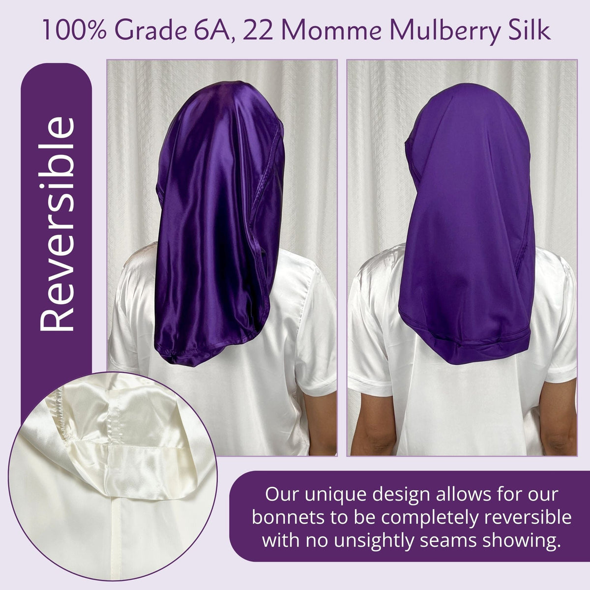 Mulberry Park Silks Long Hair Reversible Bonnet - Ivory