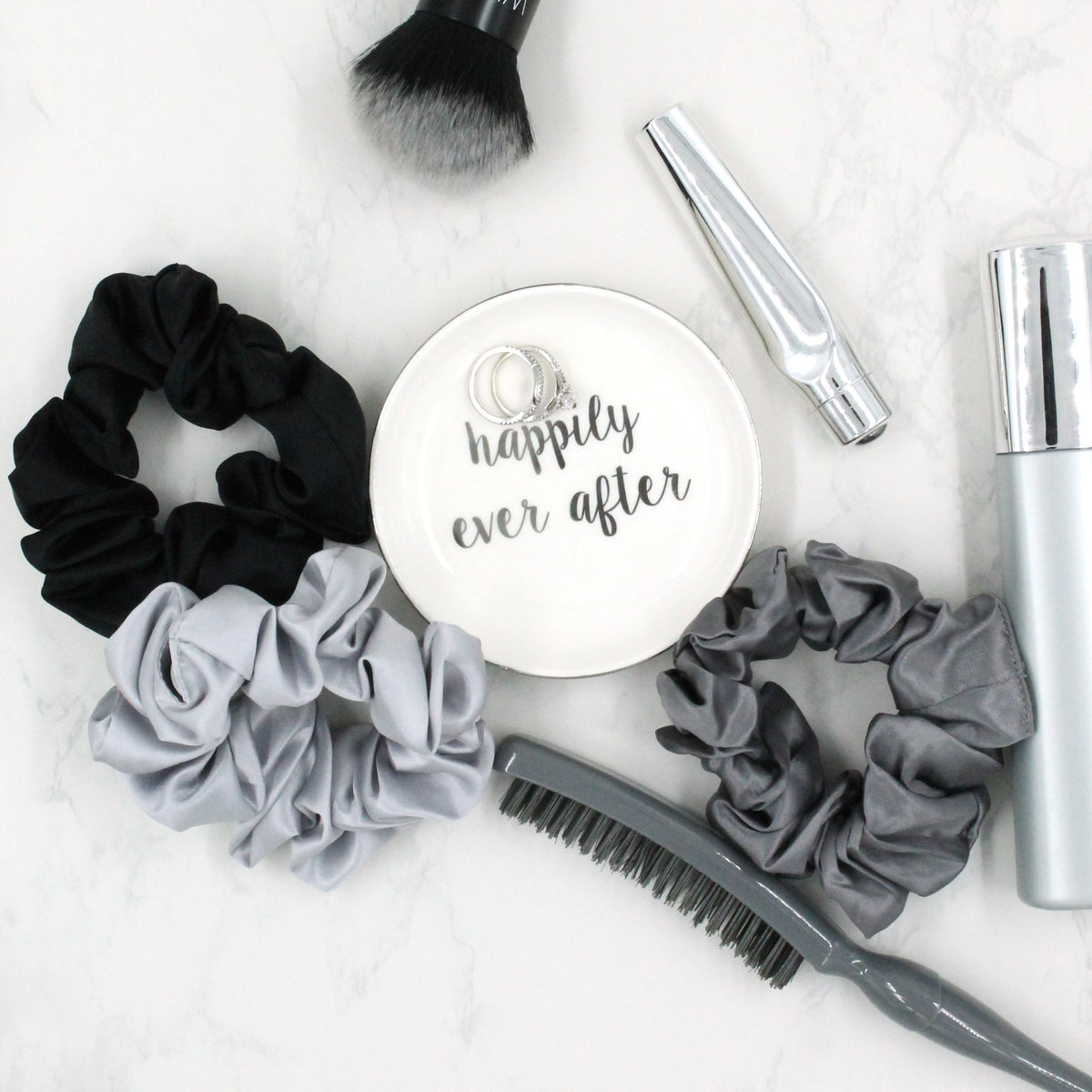 Mulberry Park Silks Pure Silk Scrunchies - Black, Silver, Grey