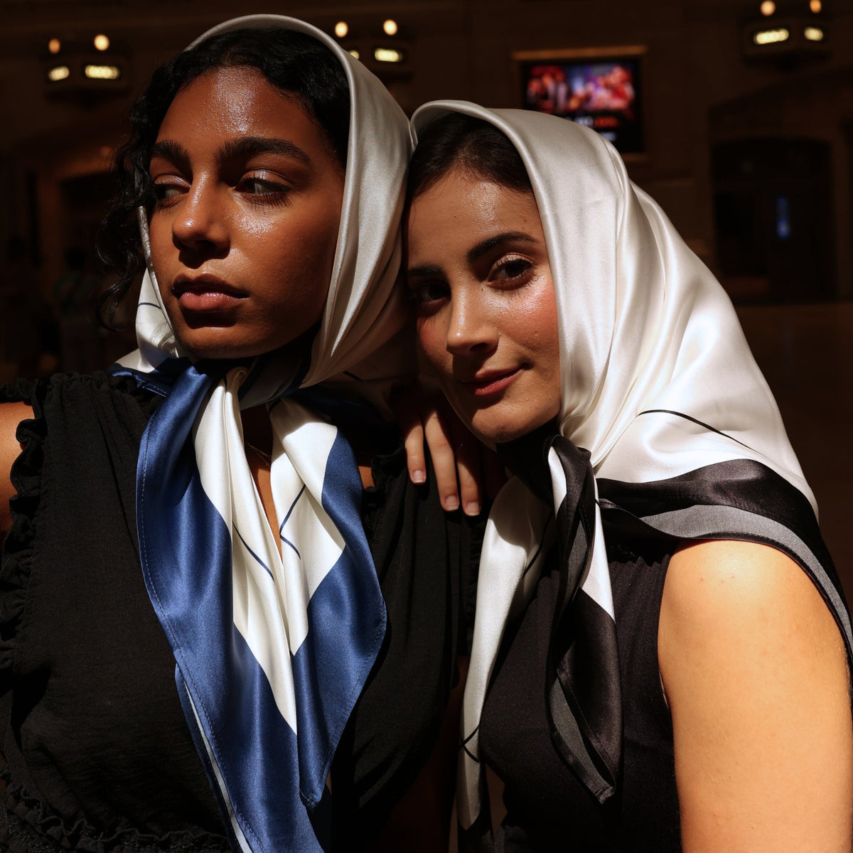 Mulberry Park Silks Pure Silk Square Head Scarf - Navy/Ivory