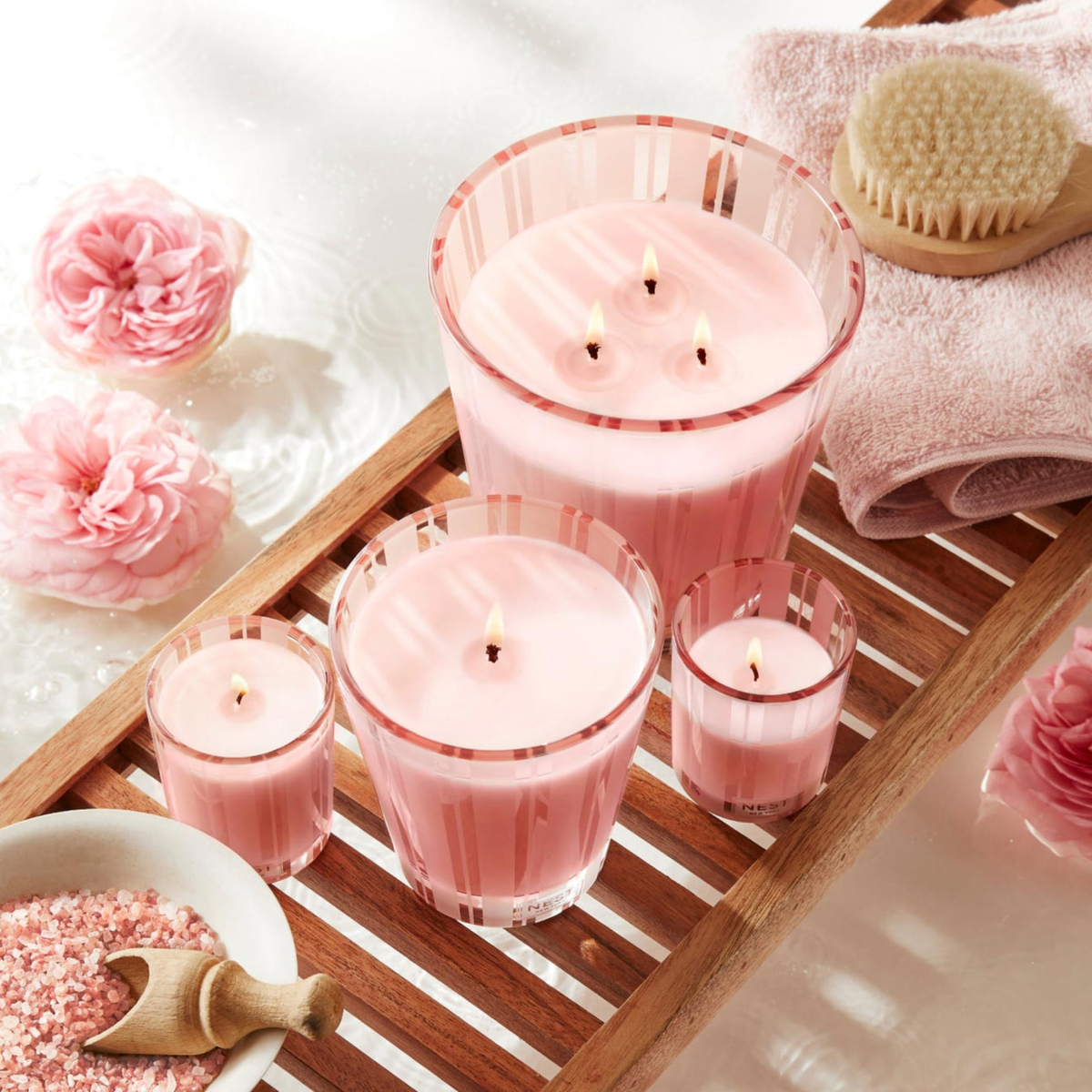Lifestyle Photo of Nest New York Himalayan Salt &amp; Rosewater Classic and 3-Wick Candles
