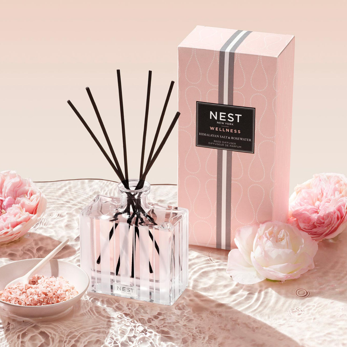 Nest New York Himalayan Salt &amp; Rosewater Reed Diffuser Lifestyle With Box