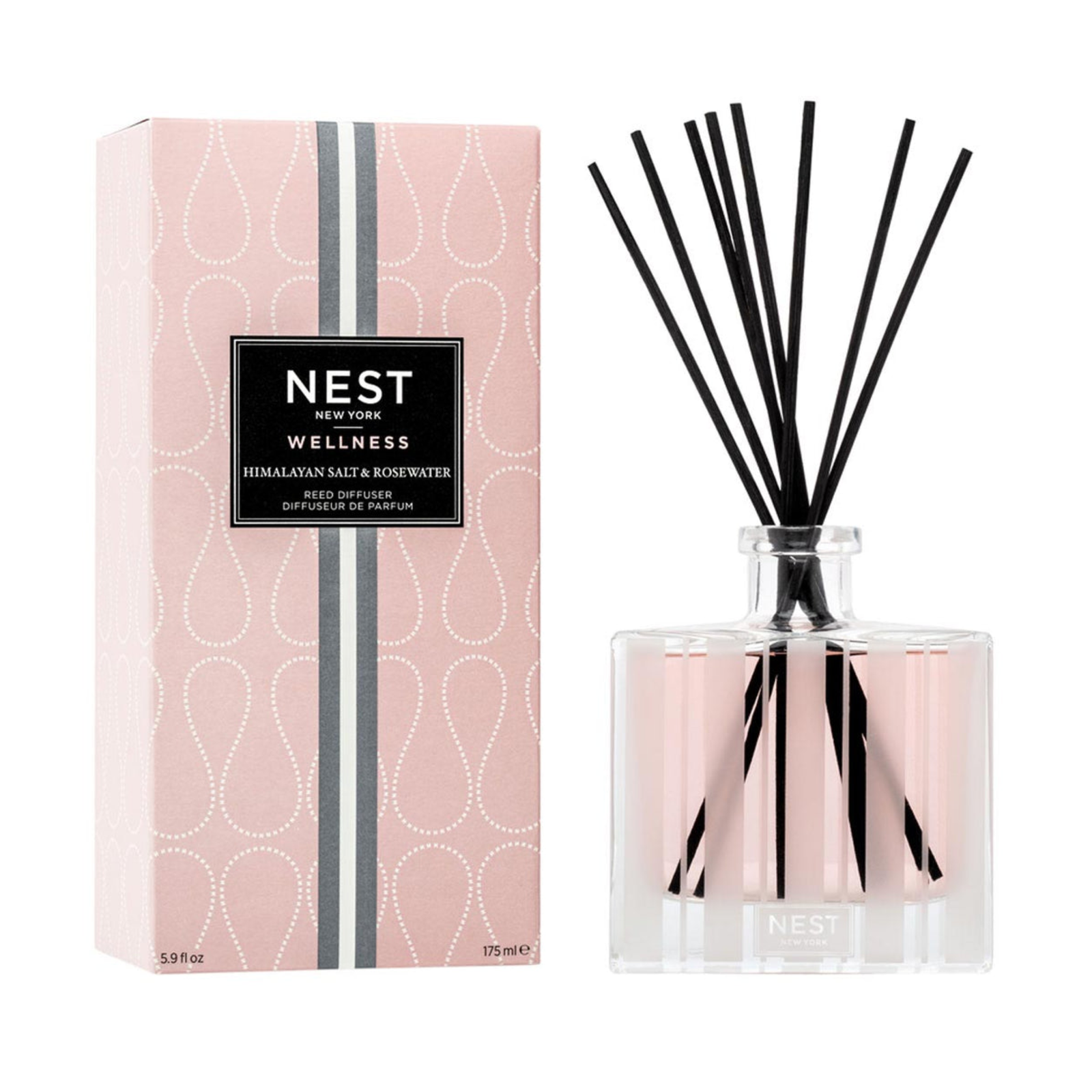 Nest New York Himalayan Salt & Rosewater Reed Diffuser Lifestyle with Flowers on Counter