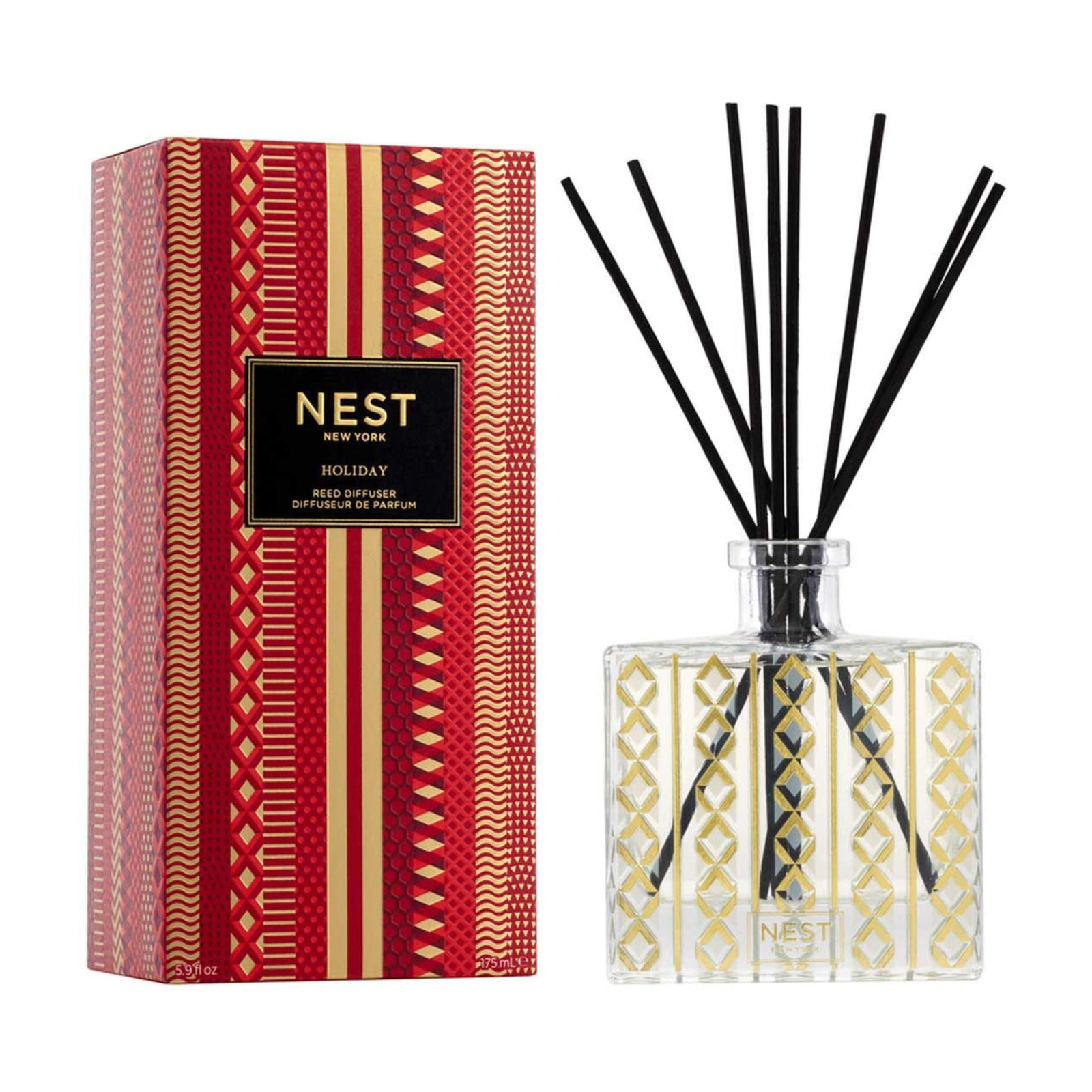 Nest New York Holiday Reed Diffuser Lifestyle with Classic Candle and Box