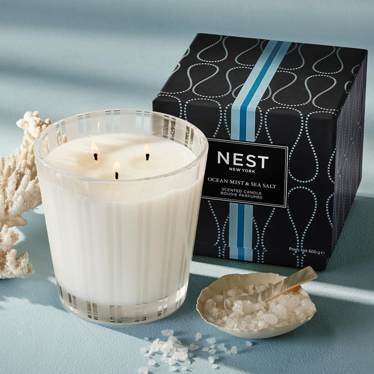 Lifestyle Photo of Nest New York Ocean Mist &amp; Sea Salt 3-Wick Candle with Box