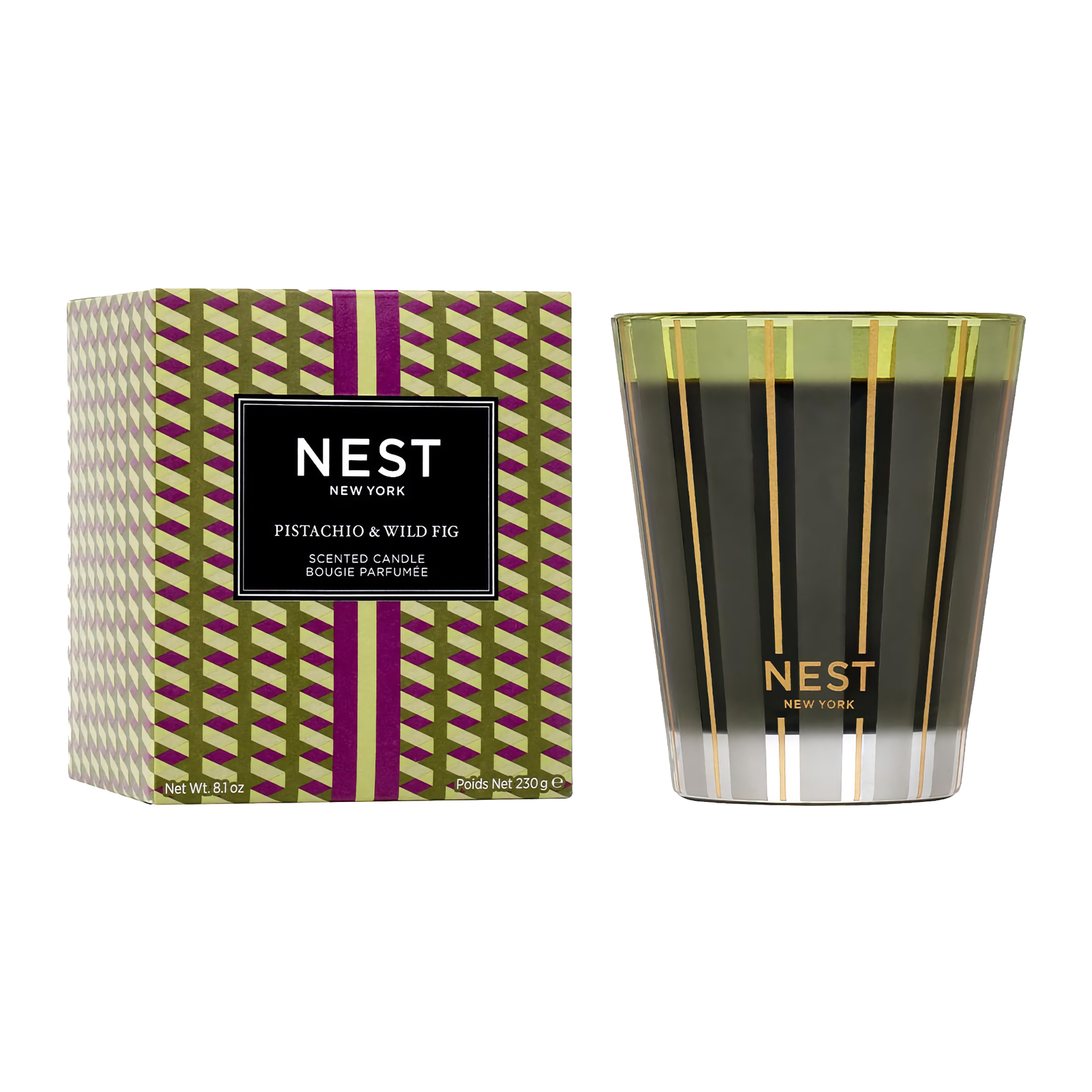 Nest New York Pistachio & Wild Fig Classic Candle on Top of Pistachios and a Fig