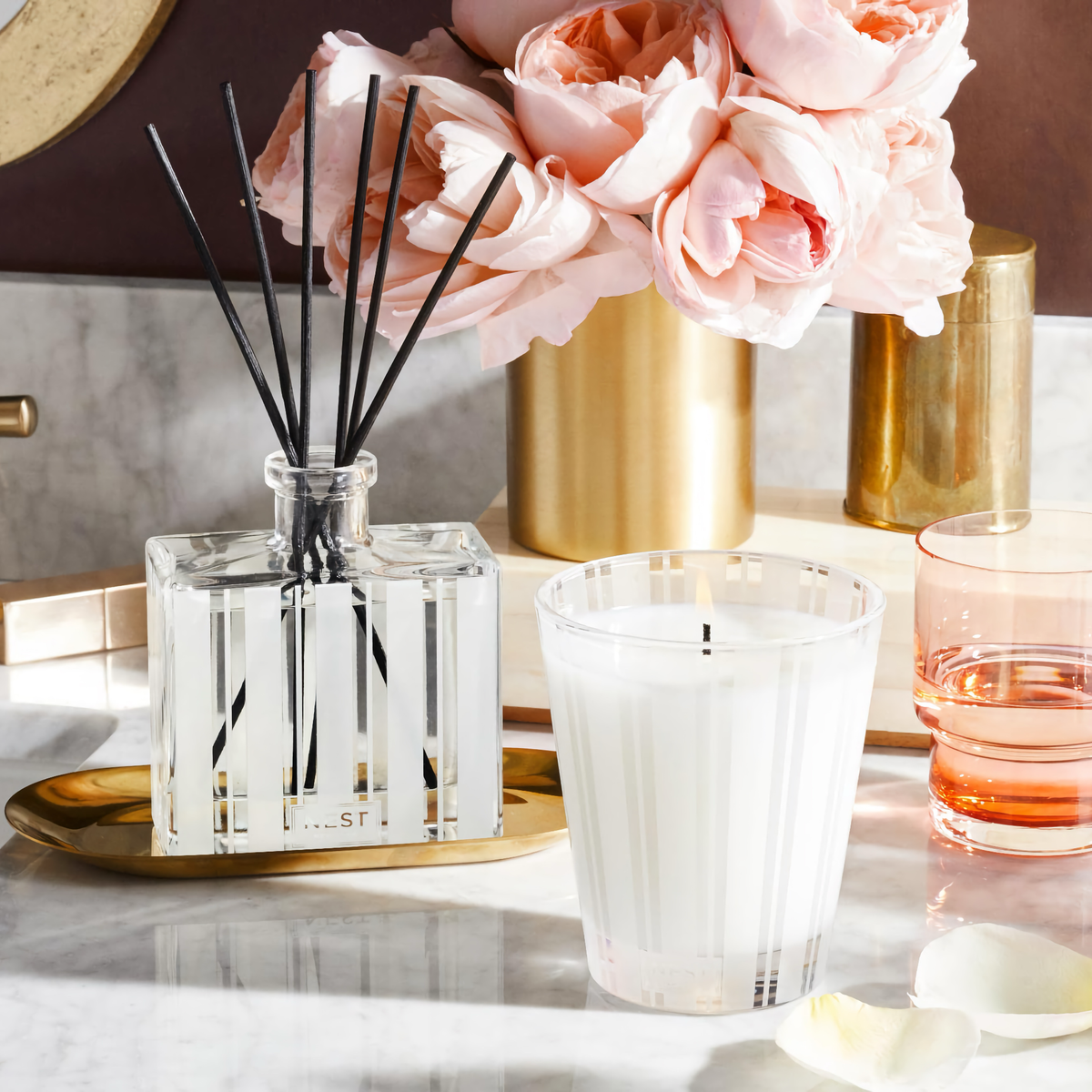 Lifestyle Shot of Nest New York Rose Noir and Oud Candle