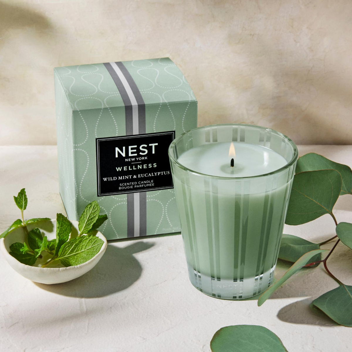 Lifestyle of Nest New York Wild Mint &amp; Eucalyptus Classic Candle with Box