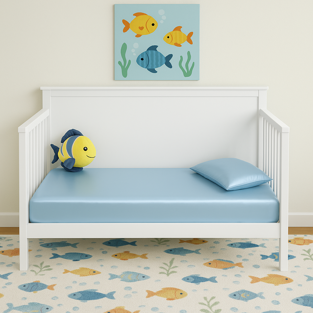 Mulberry Park Silks 19 Momme Silk Crib Sheet - Bedtime Blue