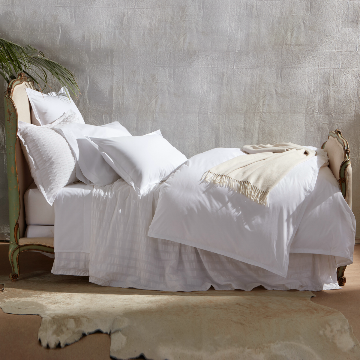 Matouk Panama Bedding Coordinated with Ceylon Satin and Paley in Bone Parchment Color