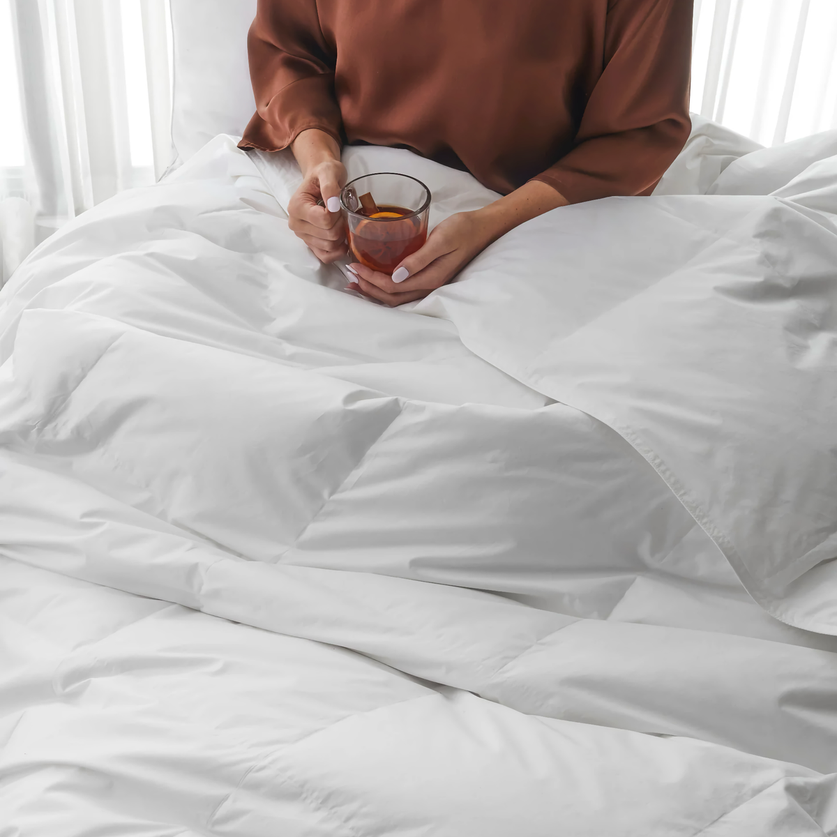 Drinking Tea with Peacock Alley Canadian White Down 850 Fill Power Duvet Inserts