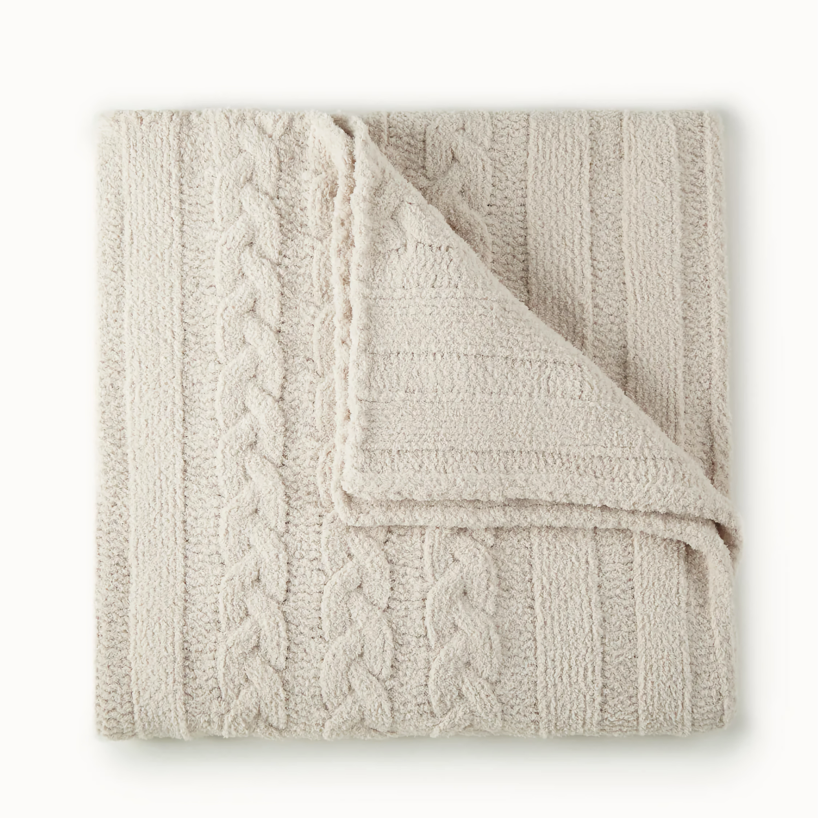 Folded Peacock Alley Cozy Cable Knit Throw in Linen