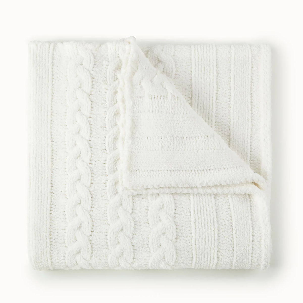 Folded Peacock Alley Cozy Cable Knit Throw in White