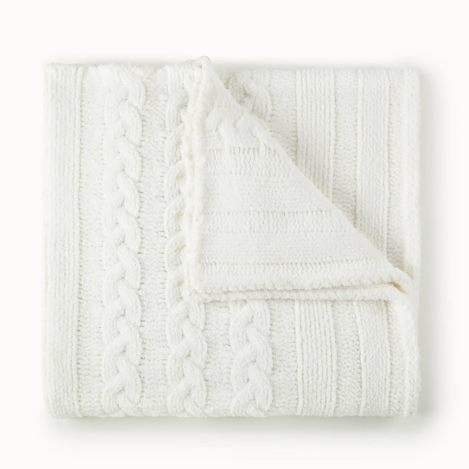 Folded Peacock Alley Cozy Cable Knit Throw in White