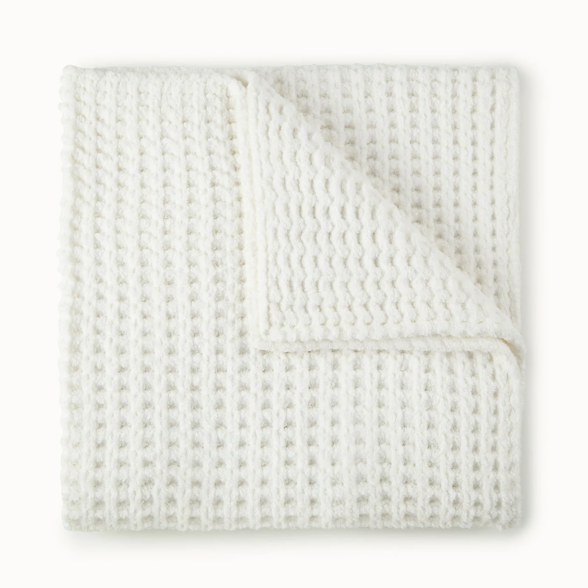 Folded Folded Peacock Alley Cozy Waffle Knit Throw in White