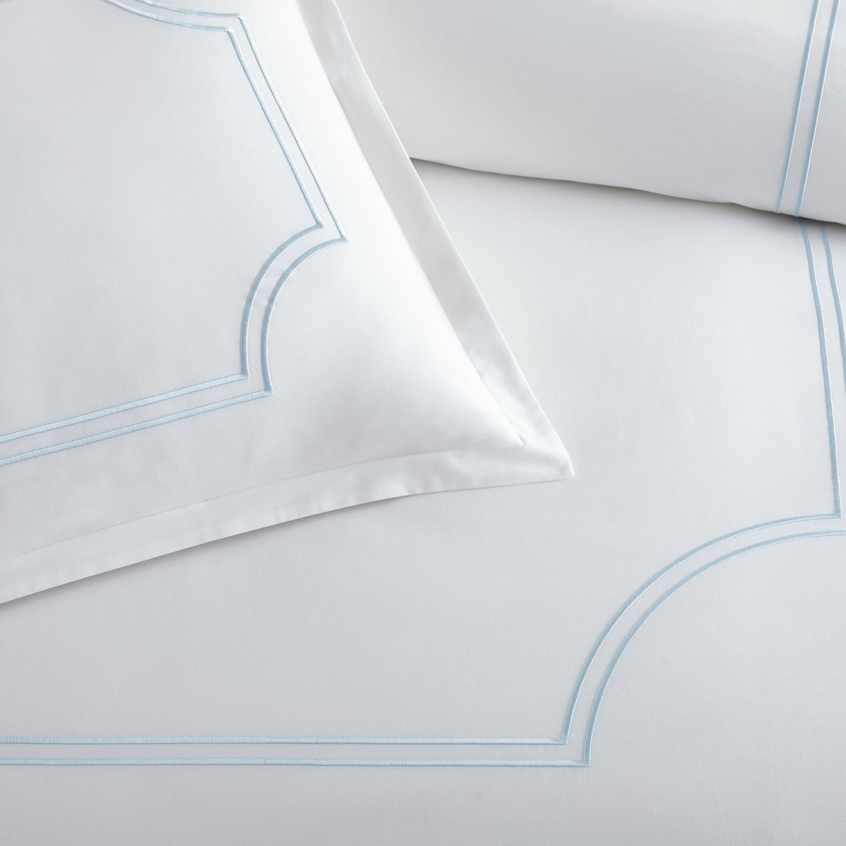 Embroidery Detail of Peacock Alley Deco Classic Embroidered Duvet Set in Sky color