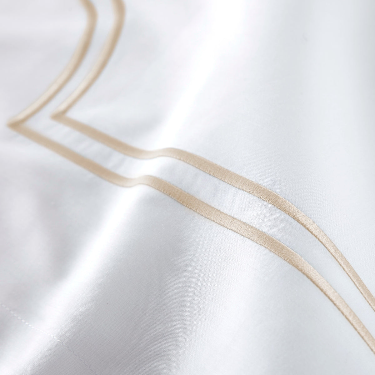 Fabric Closeup of Linen color Peacock Alley Deco Classic Embroidered Duvet Set