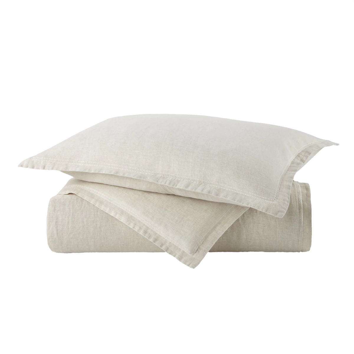Stack of Peacock Alley European Washed Linen Bedding in Natural Color
