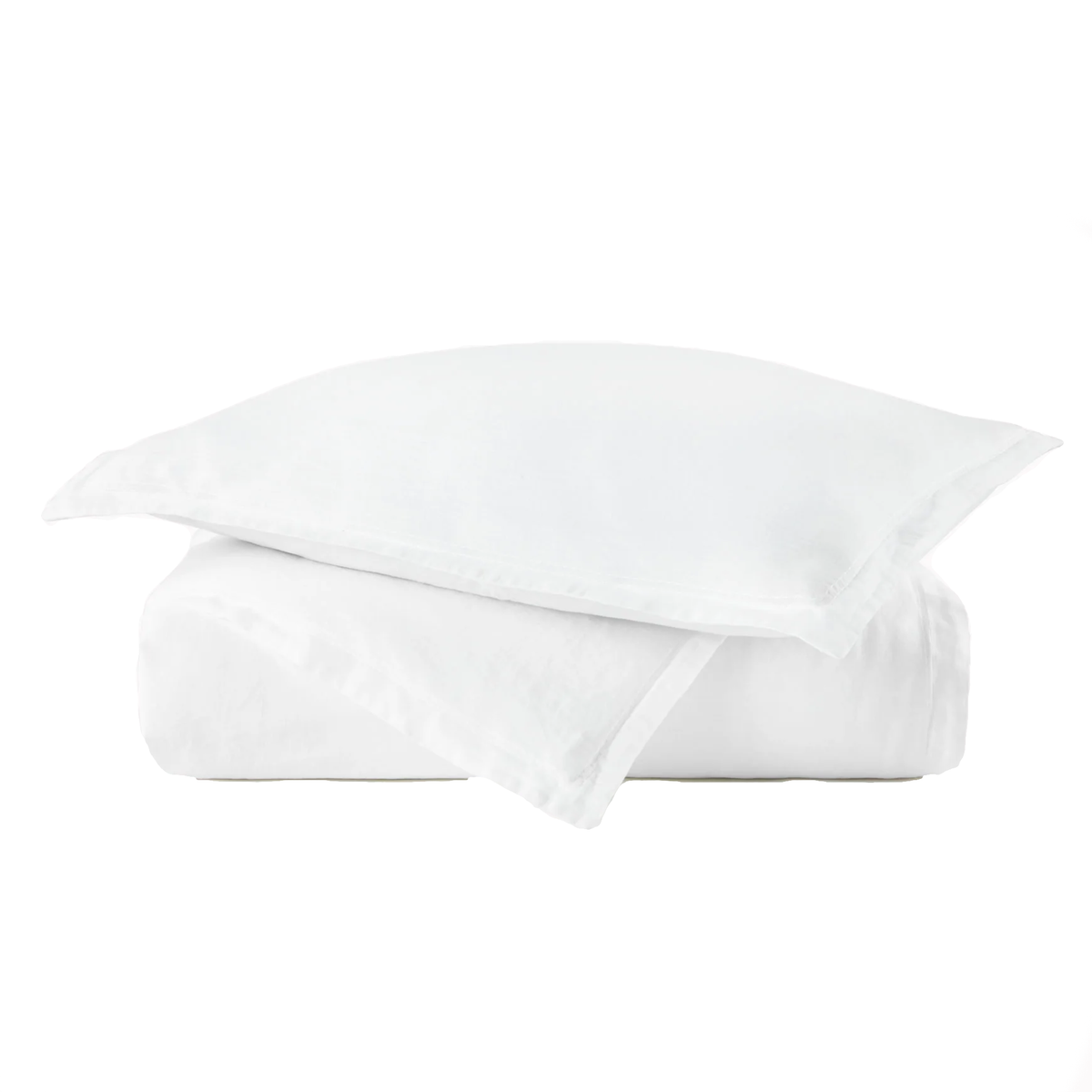 Stack of Peacock Alley European Washed Linen Bedding in White Color