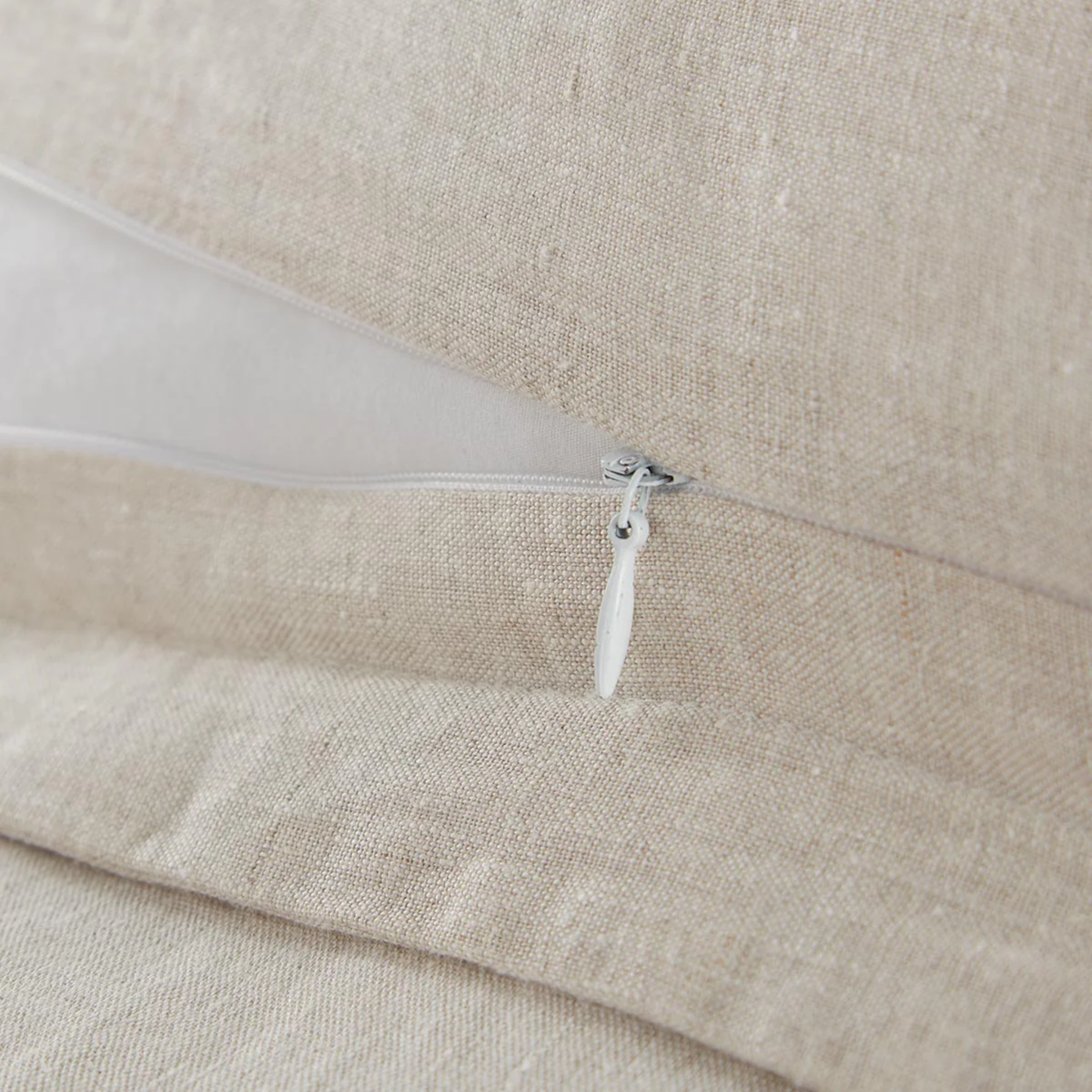 Zipper Closure of Peacock Alley European Washed Linen Bedding in Natural Color