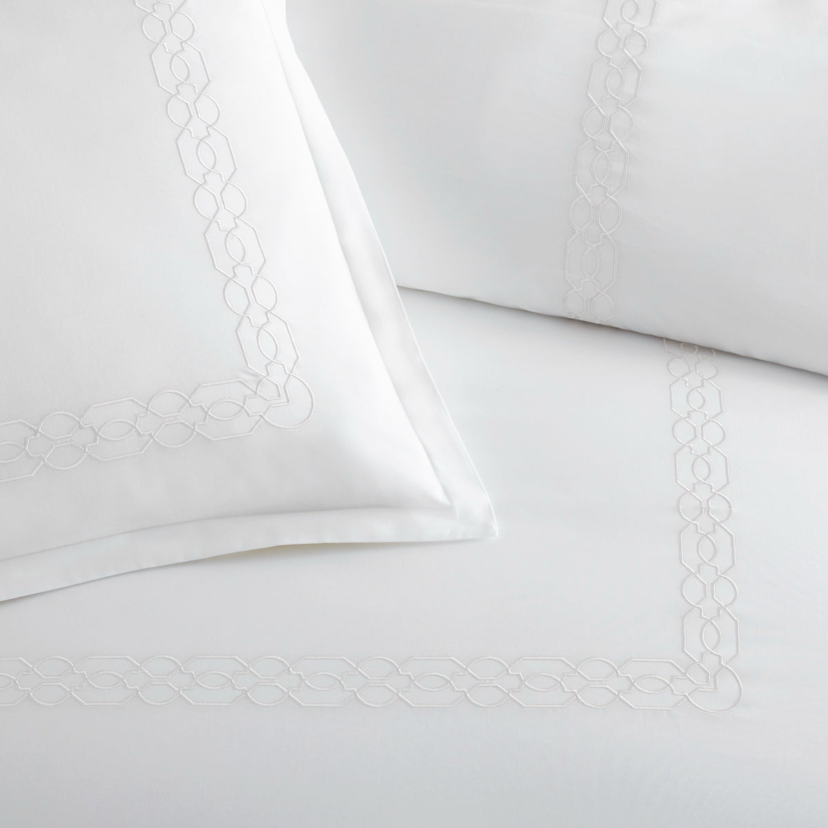 Embroidery Detail of Peacock Alley Filigree Classic Embroidered Duvet Set in White color