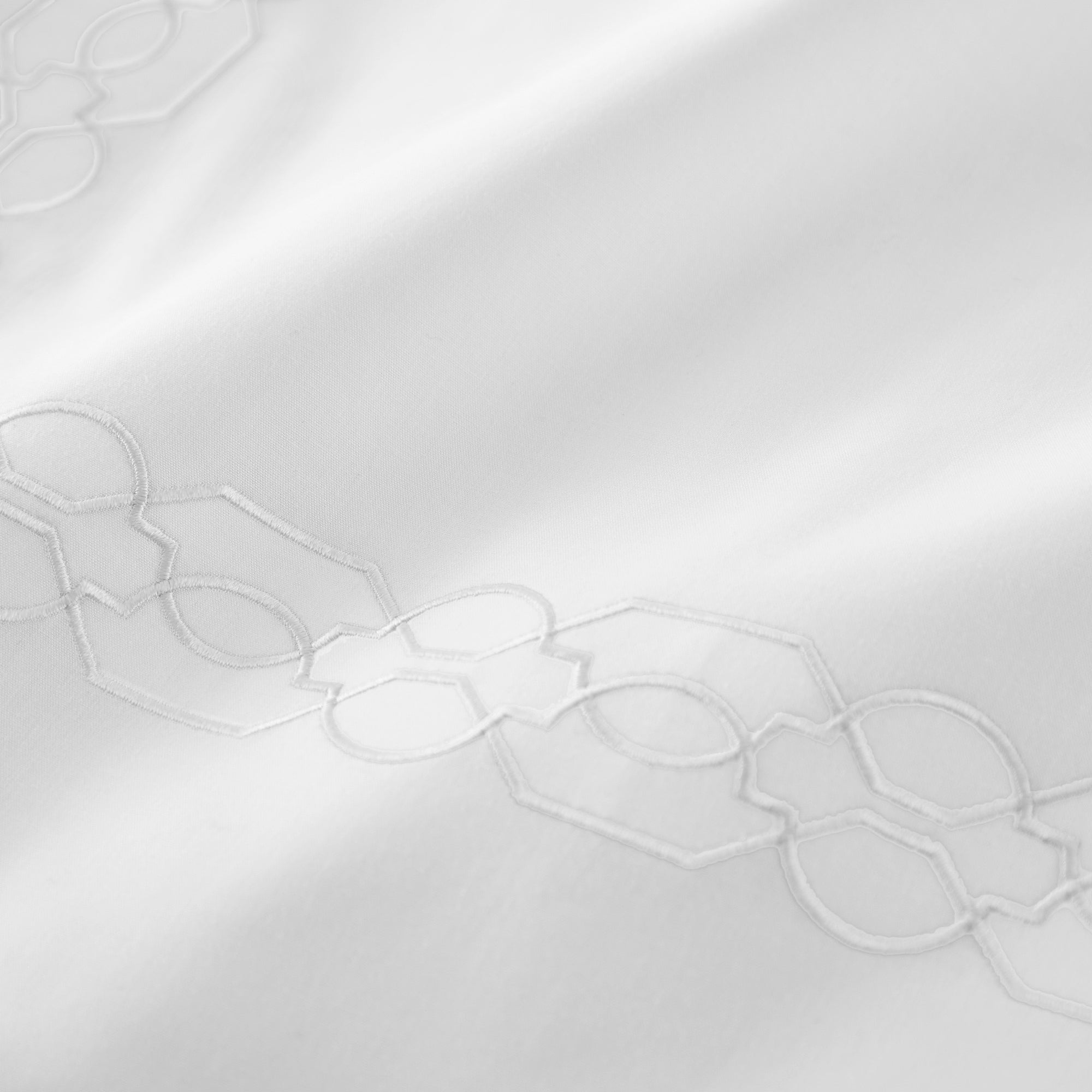 Corner View of Bed in White Peacock Alley Filigree Classic Embroidered Duvet Set