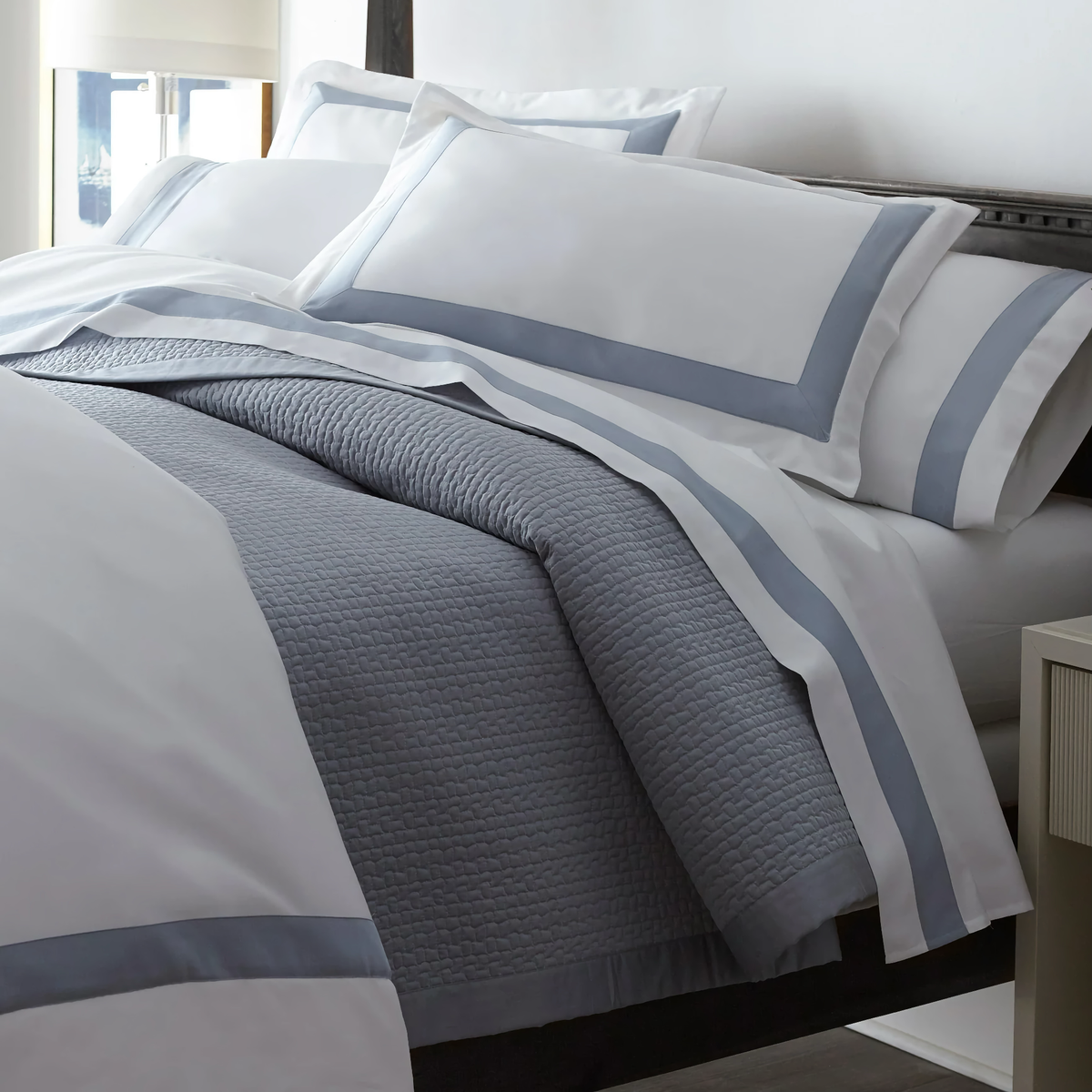 Blue Peacock Alley Hamilton Coverlet with Coordinate Bedding