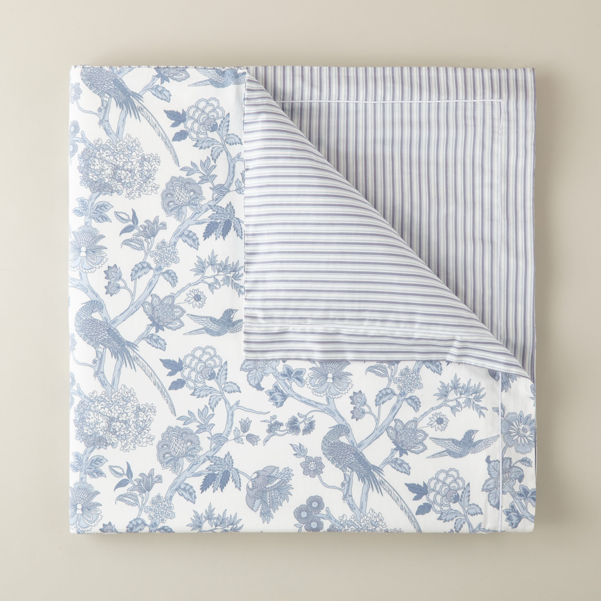 Folded Peacock Alley Highgrove Toile Duvet Cover in Wedgewood color