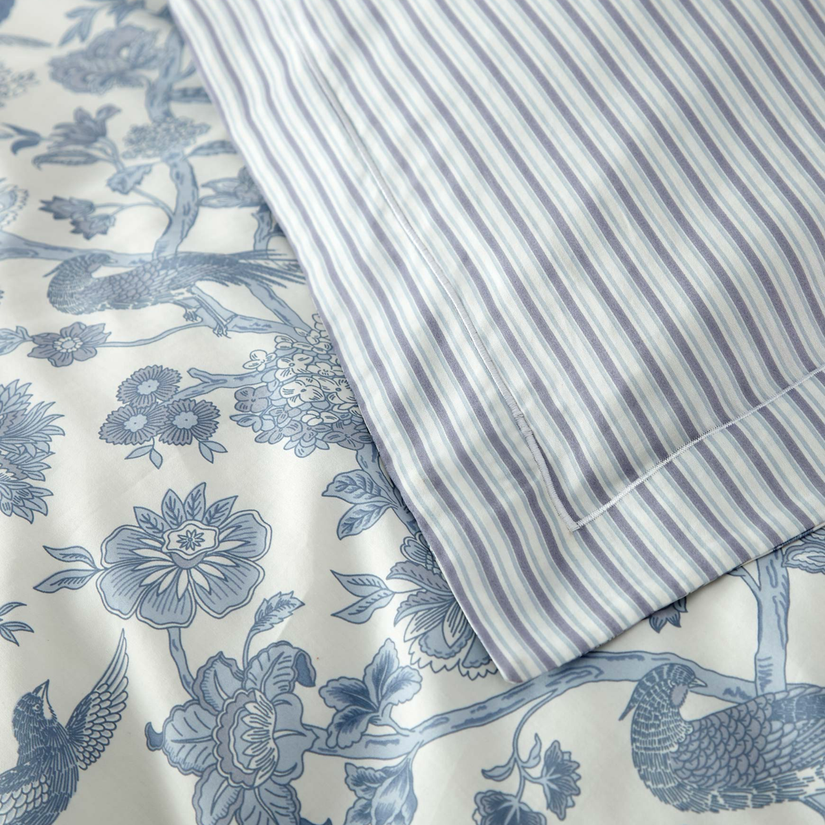 Pattern Detail of Peacock Alley Highgrove Toile Duvet Set in Wedgewood color