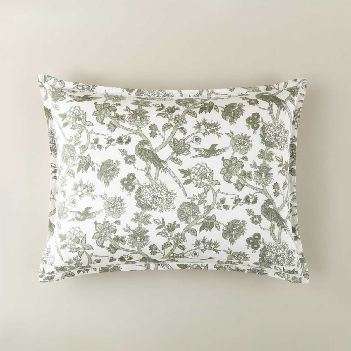 Botanical Detail of Peacock Alley Highgrove Toile Sham in Moss color