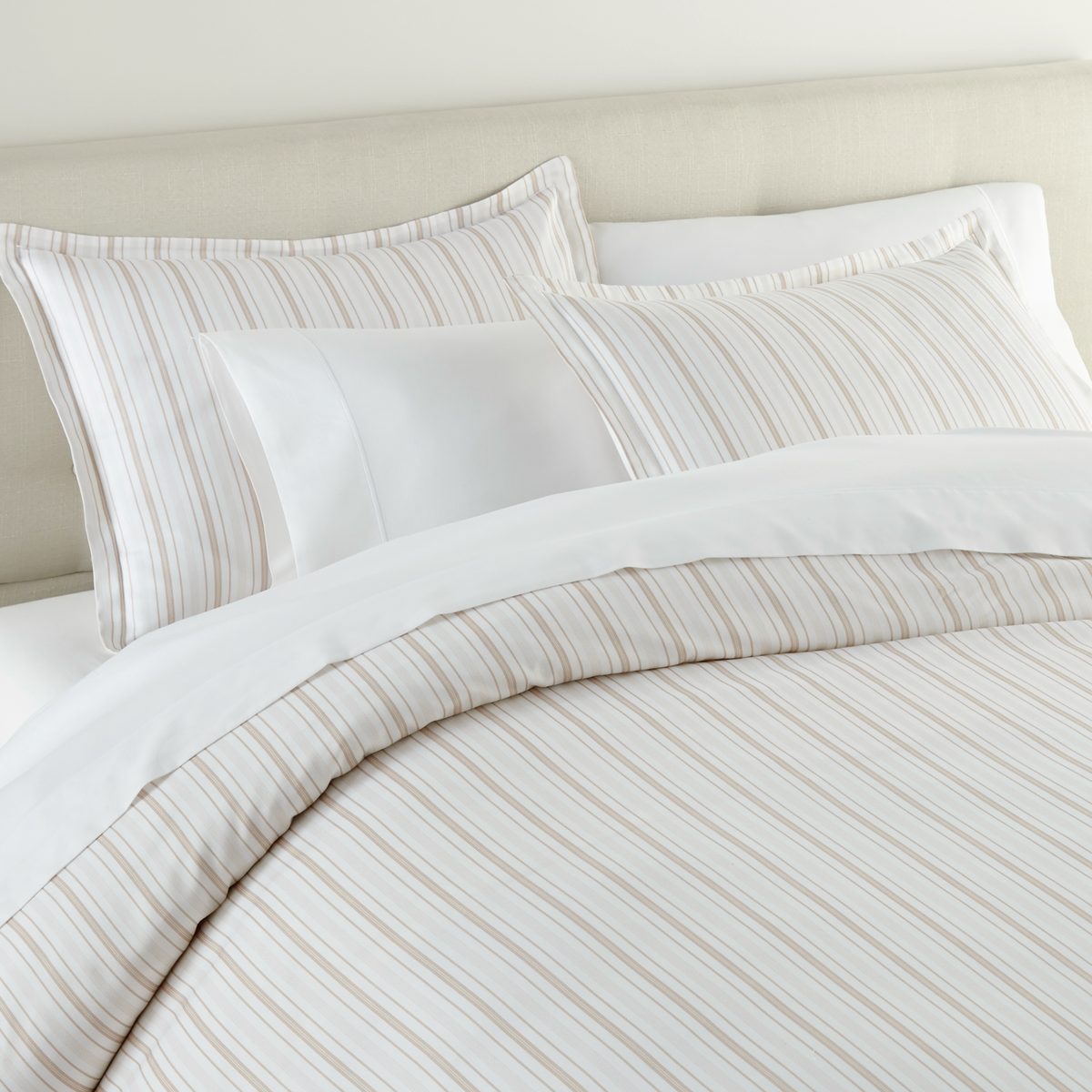 Closeup of Peacock Alley Shelby Duvet Covers and Shams in Linen