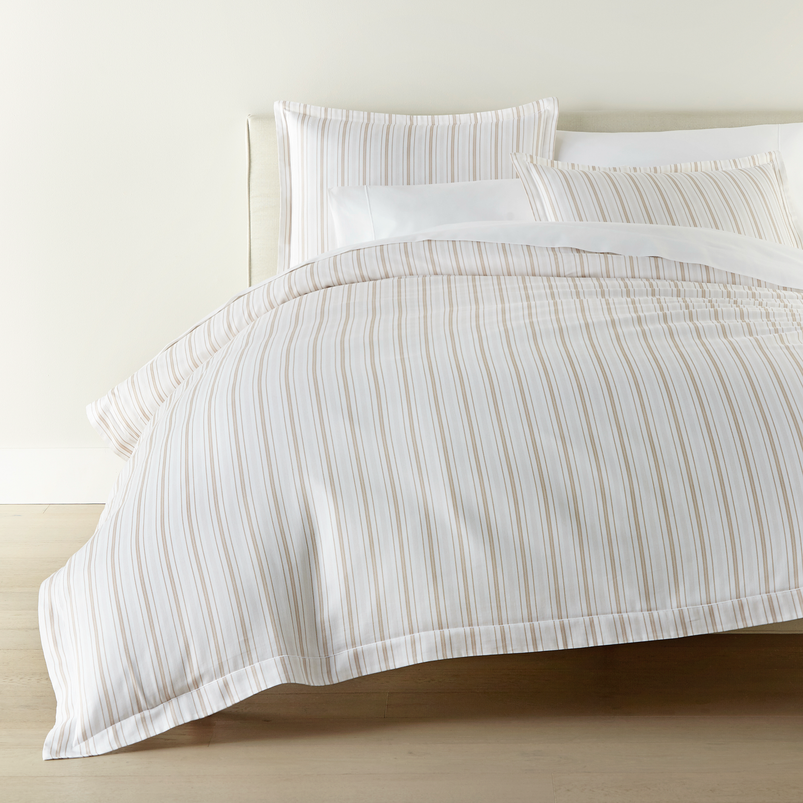 Corner View of Peacock Alley Shelby Duvet Covers and Shams in Linen