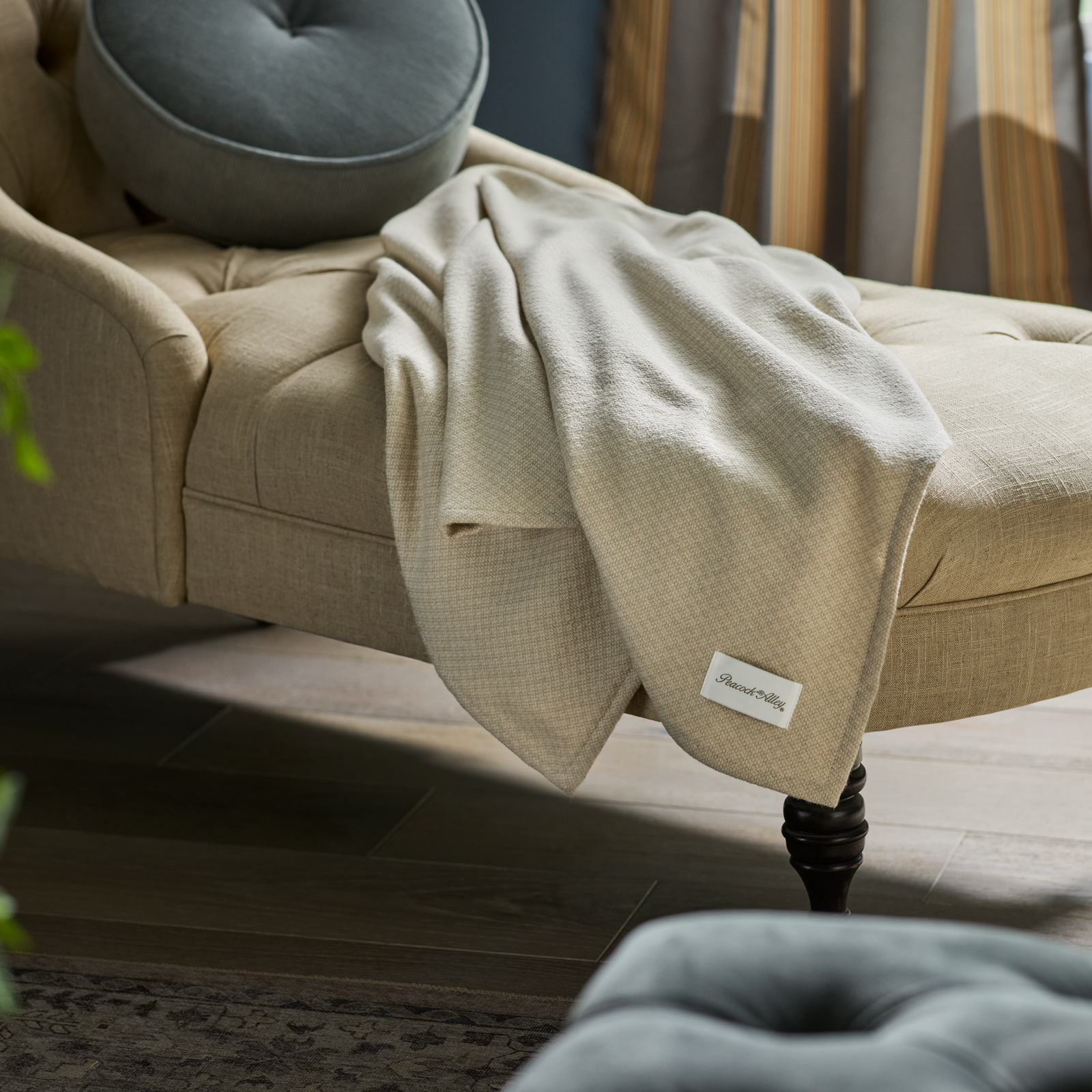 Linen Peacock Alley Vineyard Throw on Couch