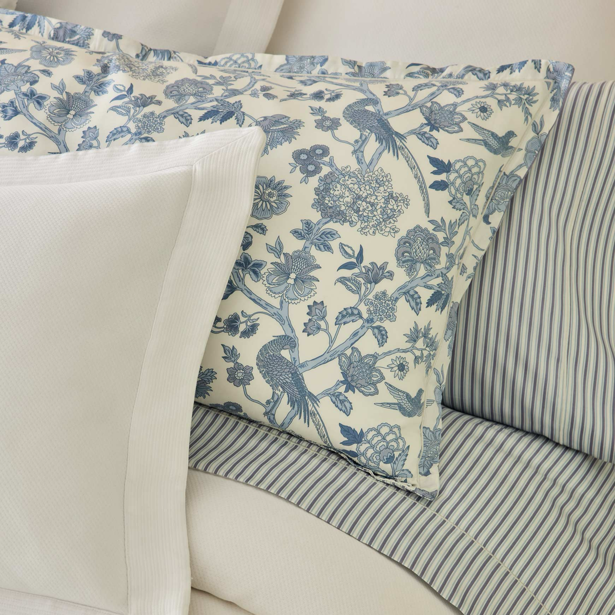 Closeup of Peacock Alley Wedgewood Bedding Coordinate