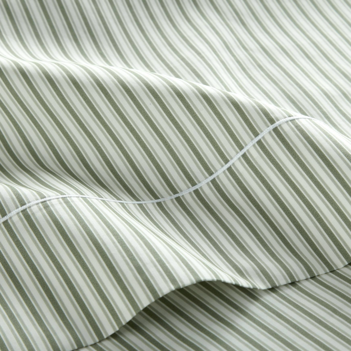 Fabric Detail of Peacock Alley Windsor Stripe Sheet Set in Moss color