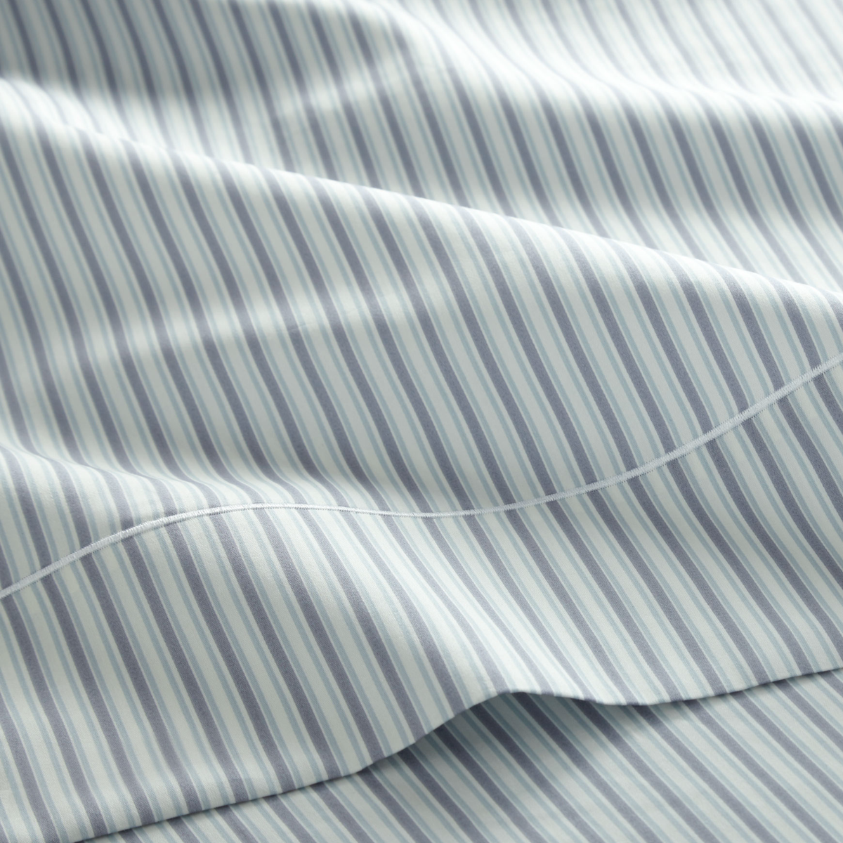 Fabric Detail of Peacock Alley Windsor Stripe Sheet Set in Wedgewood color
