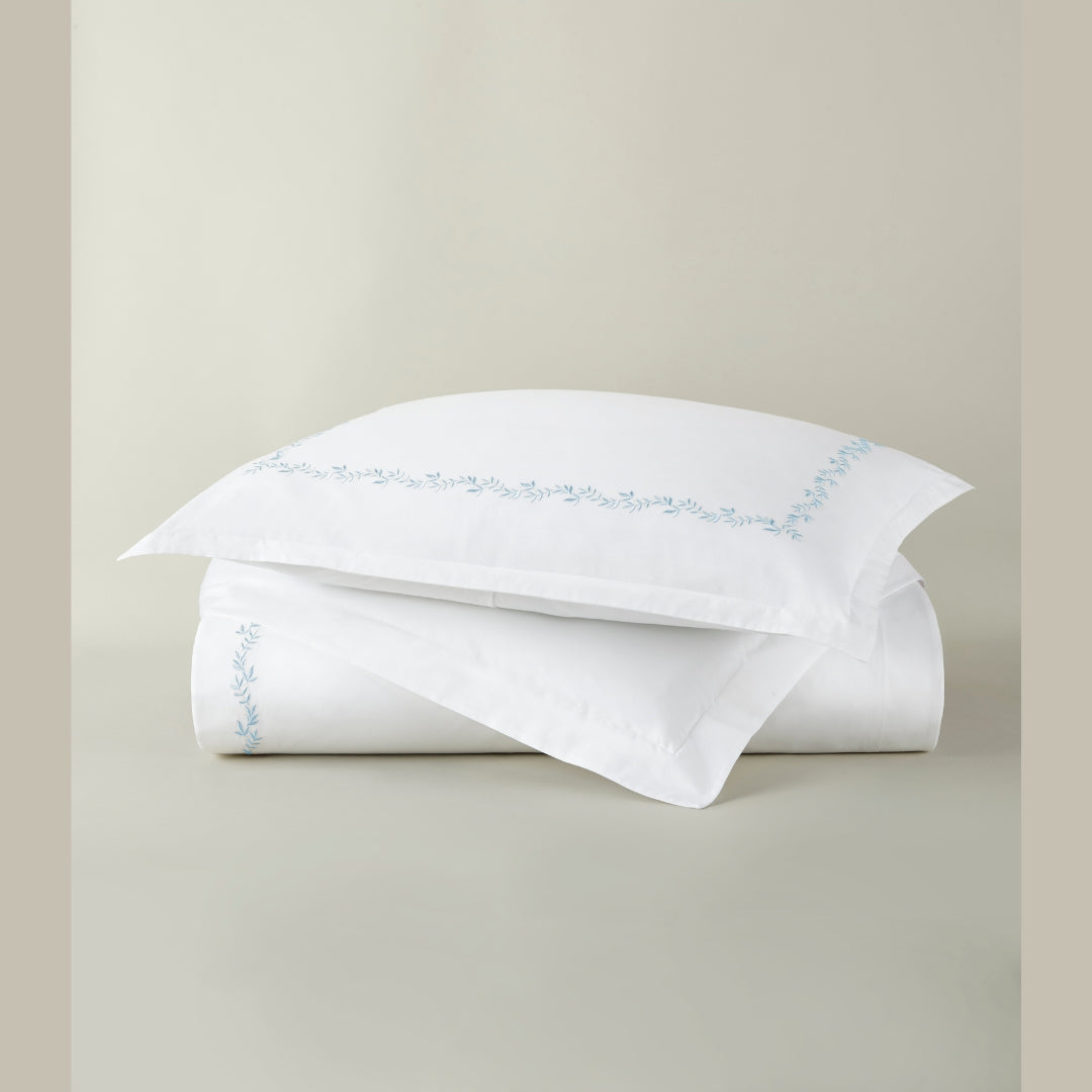 Peacock Alley Ivy Duvet Cover and Shams in Sky - duvet cover stack
