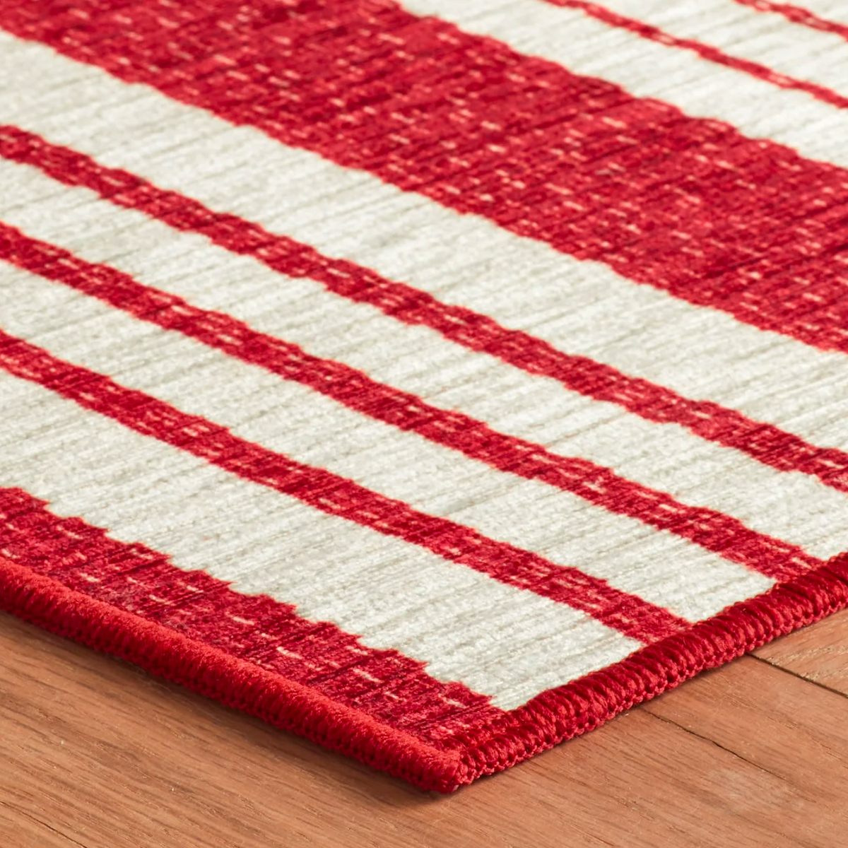 Corner of Pine Cone Hill Abby Ticking Machine Washable Rug