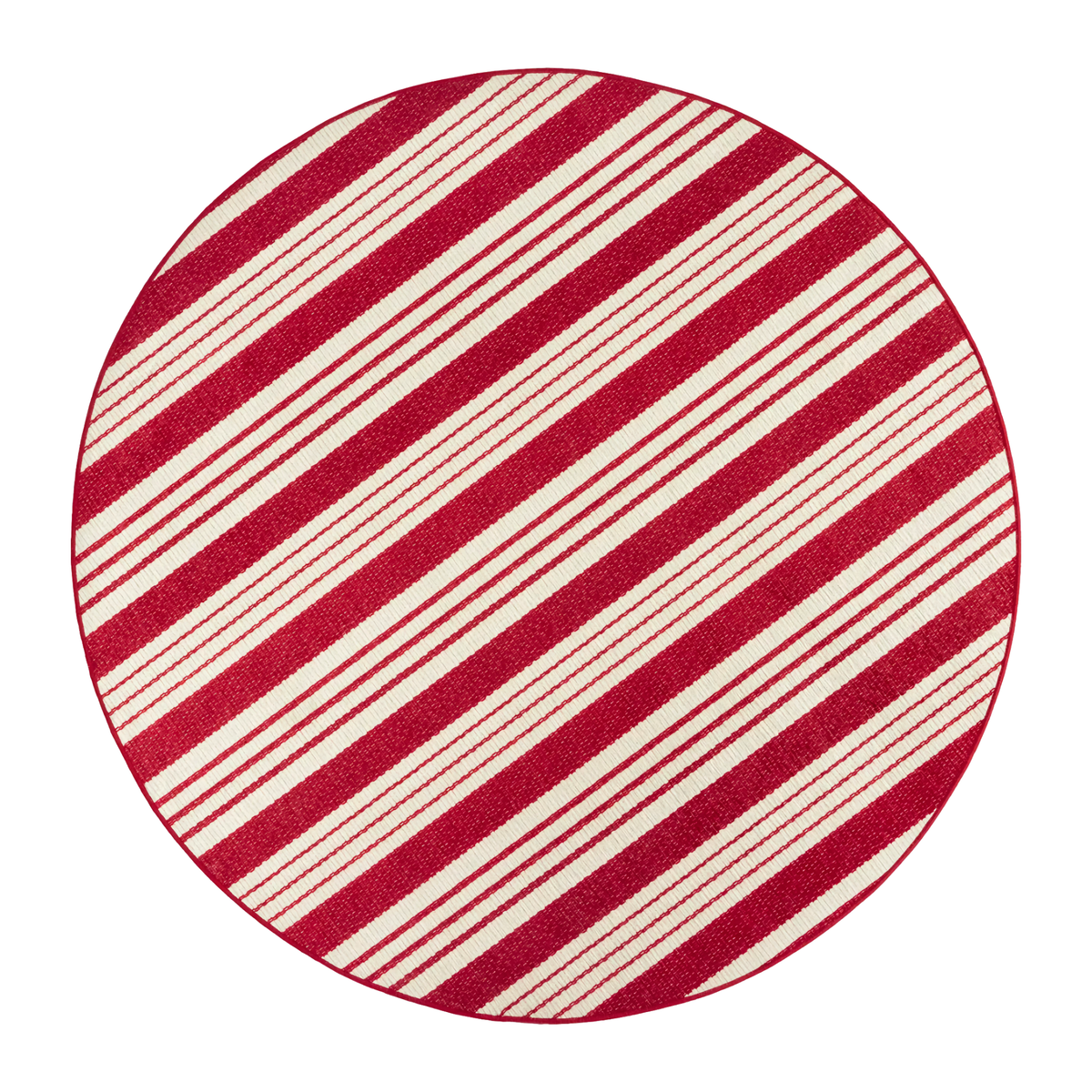 Round Pine Cone Hill Abby Ticking Machine Washable Rug in Red