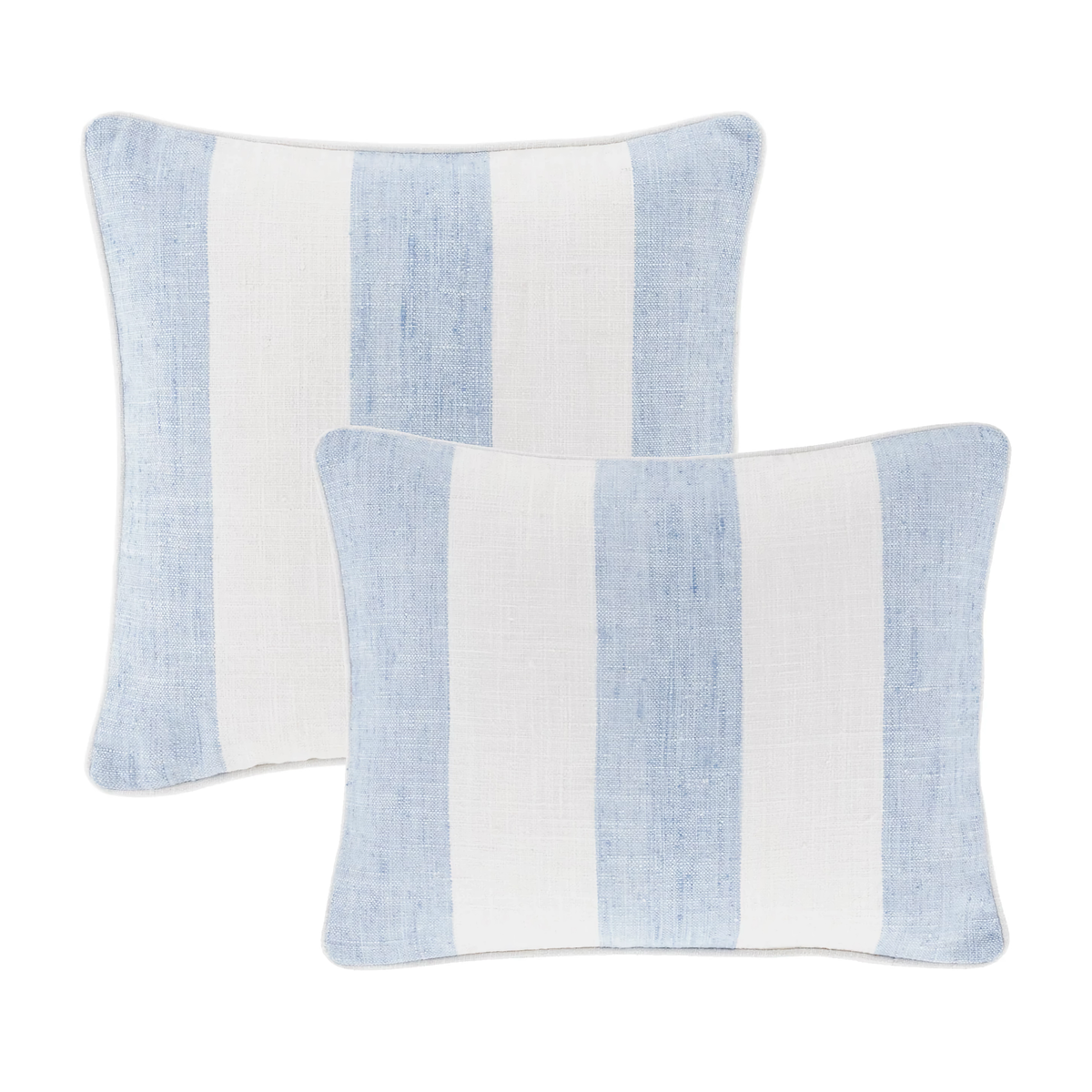 Two Sizes of Pine Cone Hill Awning Stripe Indoor/Outdoor Decorative Pillow in Soft French Blue Color