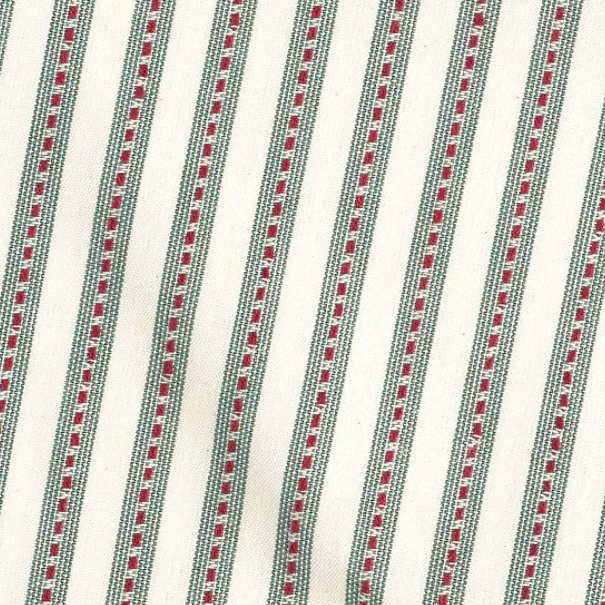 Fabric Closeup of Pine Cone Hill Bell Stripe Napkin and Placemats in Green