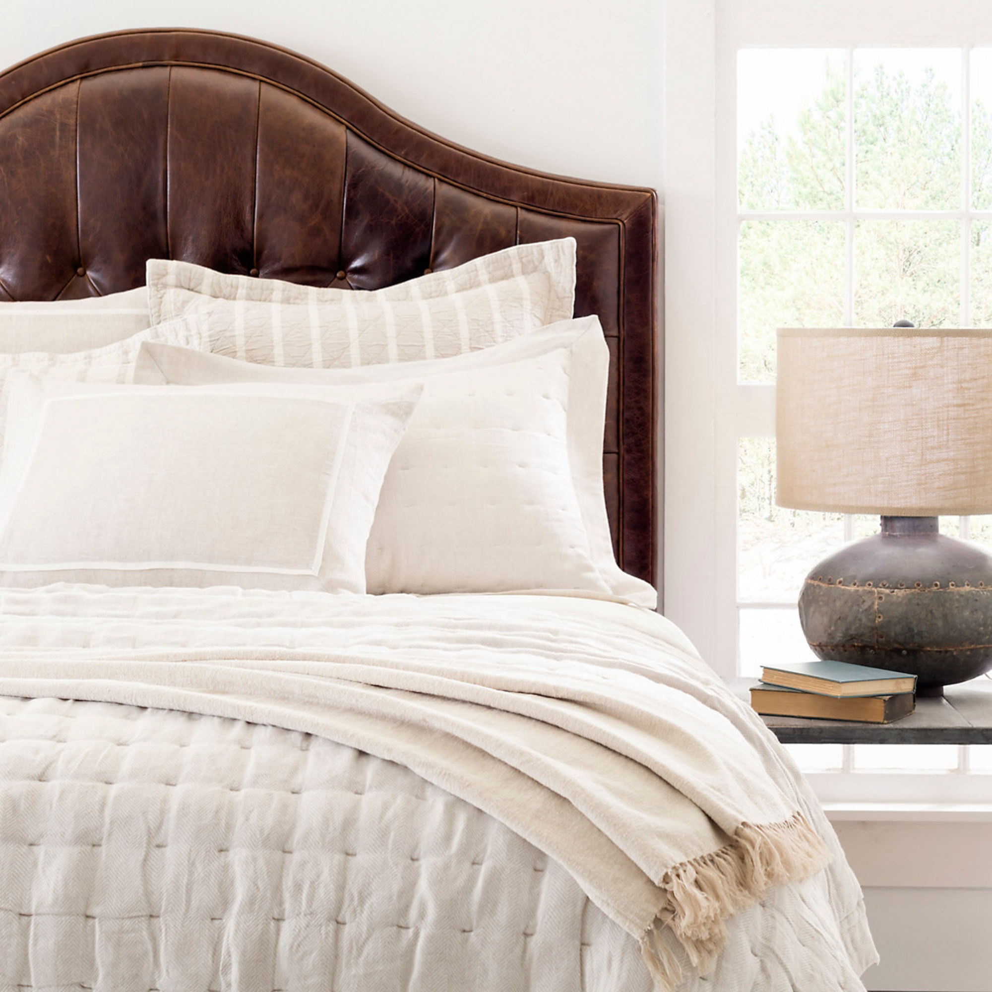 Full Bed in Pine Cone Hill Brussels Quilt & Shams in Natural Color
