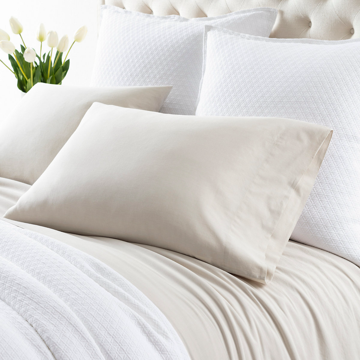 Pillowcase Closeup of Pine Cone Hill Cozy Cotton Bedding in Natural Color