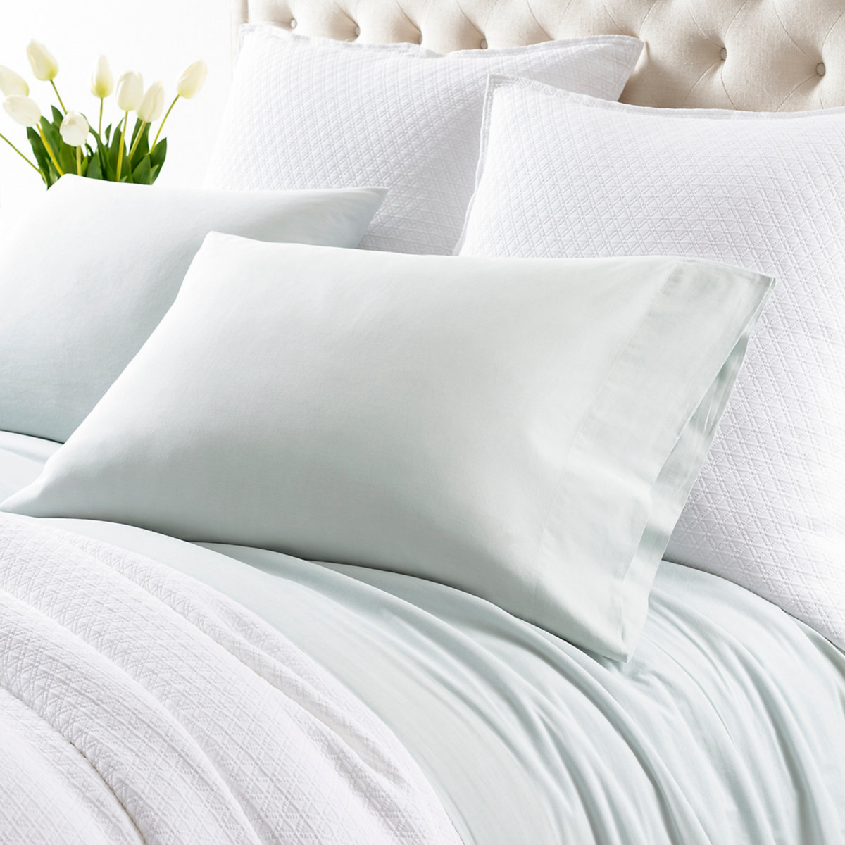 Pillowcase Closeup of Pine Cone Hill Cozy Cotton Bedding in Sky Color