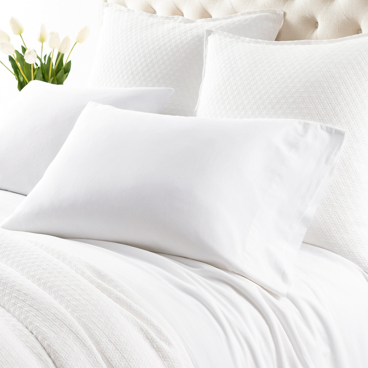 Pillowcase Closeup of Pine Cone Hill Cozy Cotton Bedding in White Color