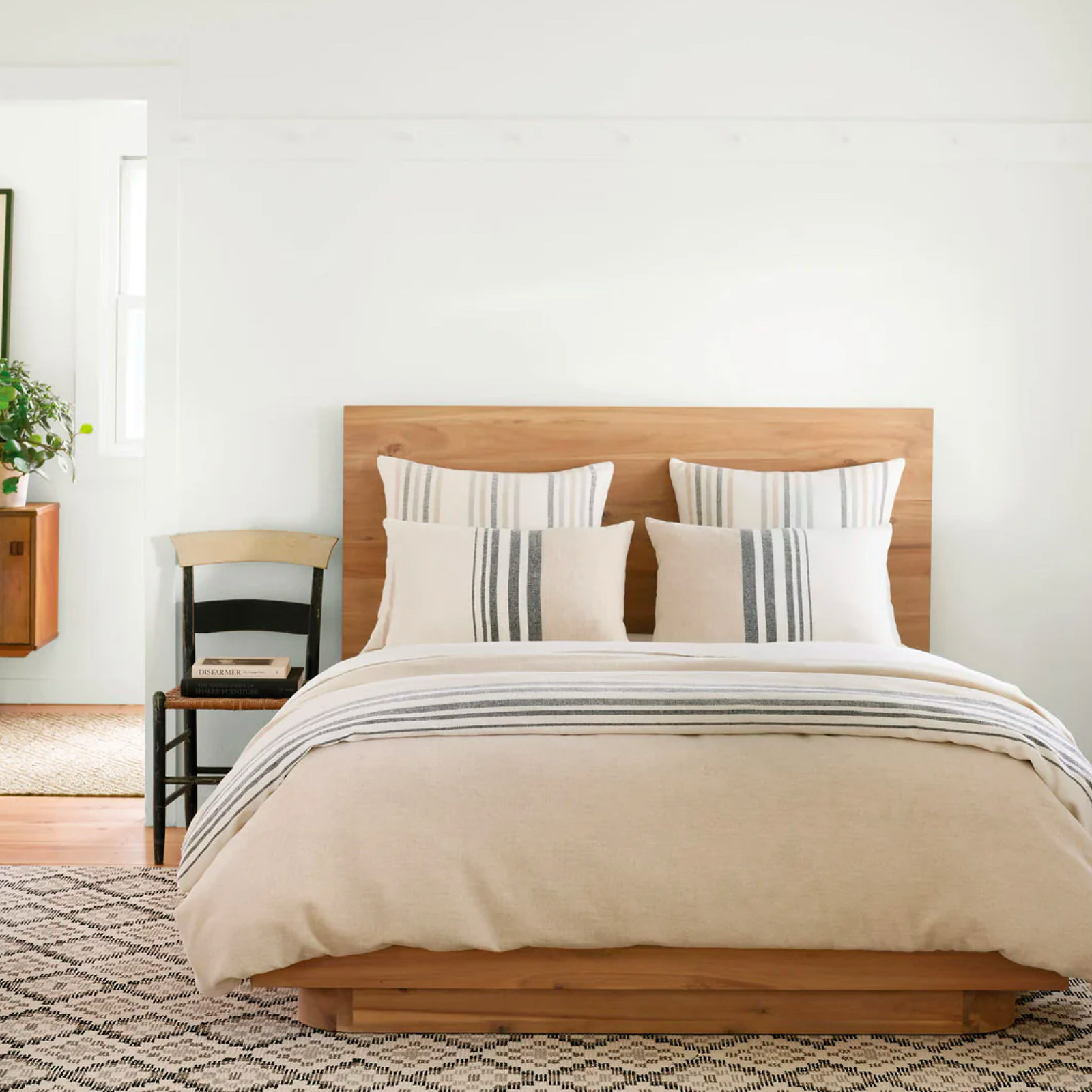 Pine Cone Hill Ellison Stripe Linen Chenille Duvet Cover and Shams in a Bedroom