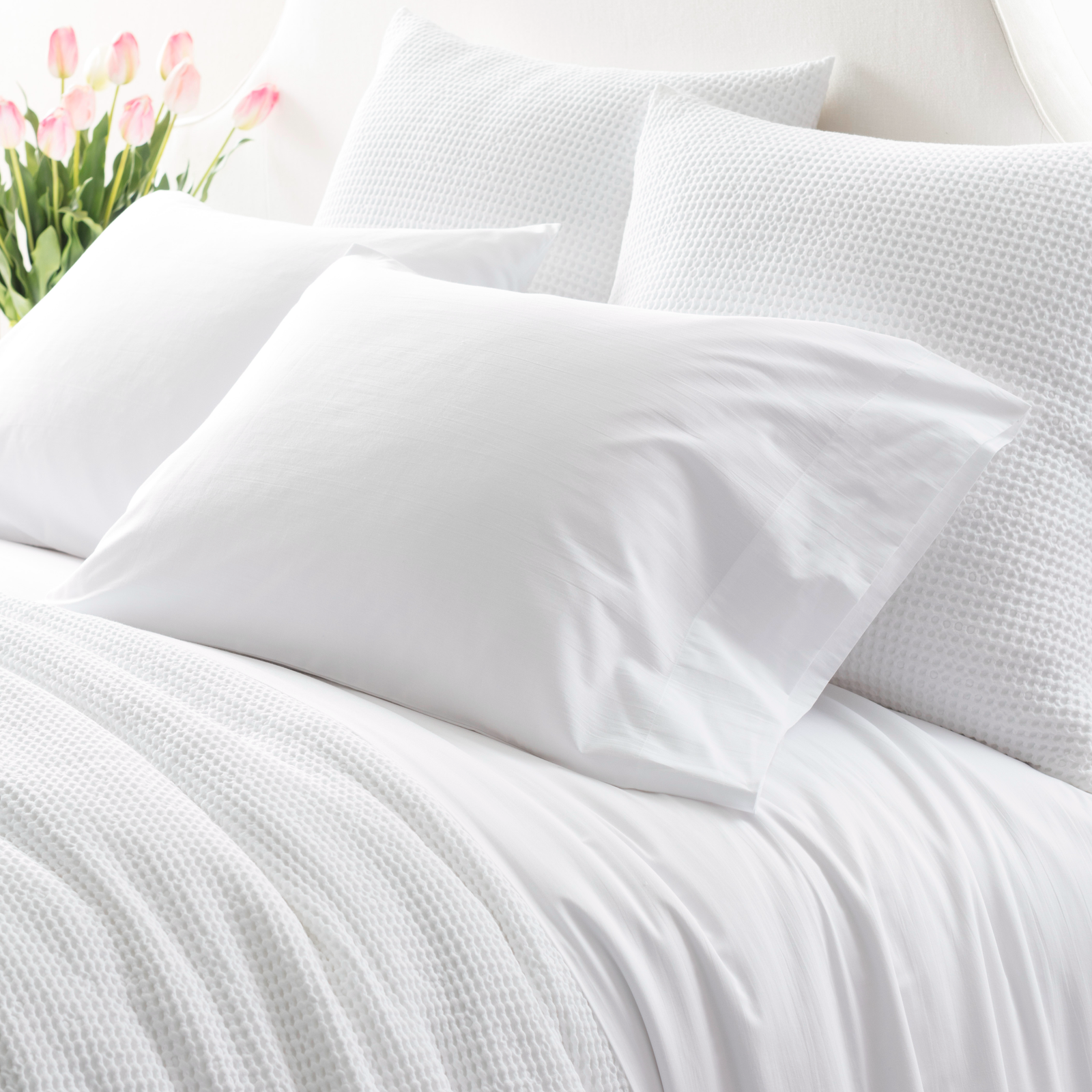 Pillowcases and Flat Sheet of White Pine Cone Hill Essential Percale Bedding