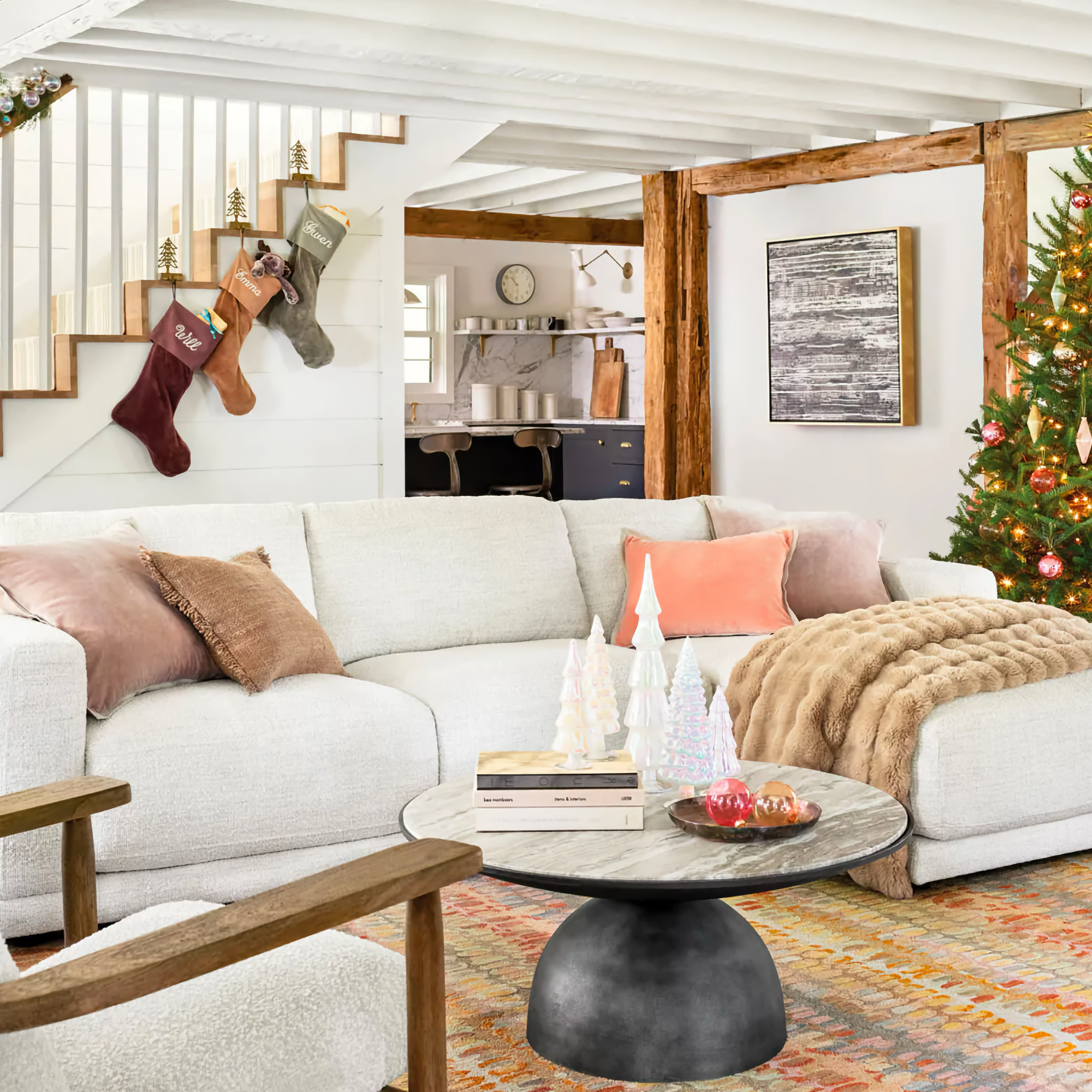 Sand Pine Cone Hill Fab Faux throw on a couch