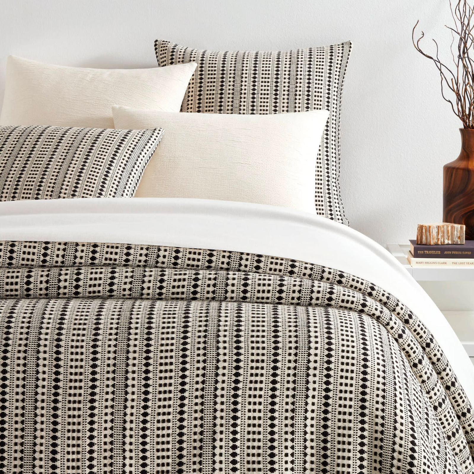 Closeup of Pine Cone Hill Fira Jacquard Coverlet and Shams