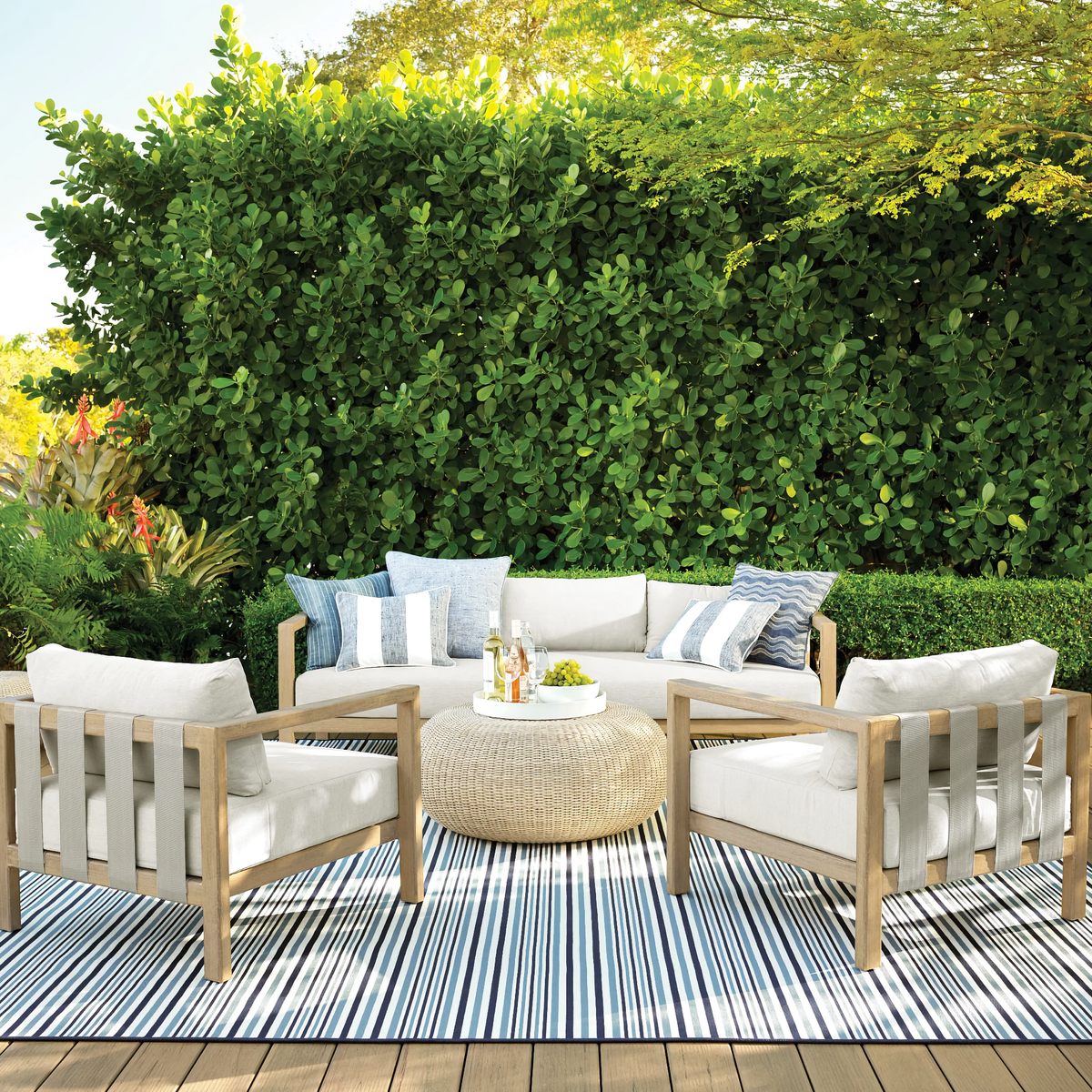 Pine Cone Hill Greylock Indoor/Outdoor Decorative Pillows on a Deck