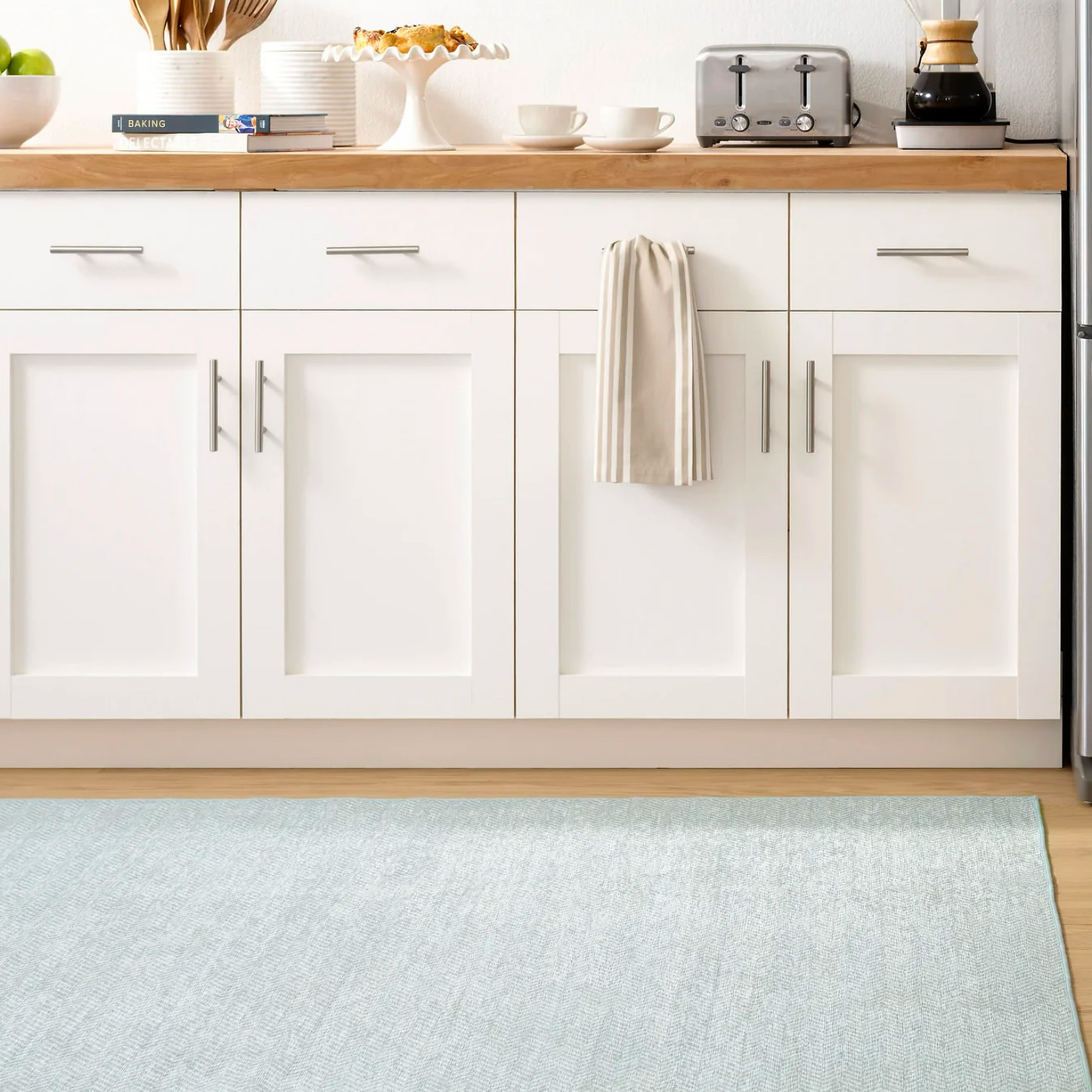 Kitchen with Swedish Blue Pine Cone Hill Herringbone Machine Washable Rug